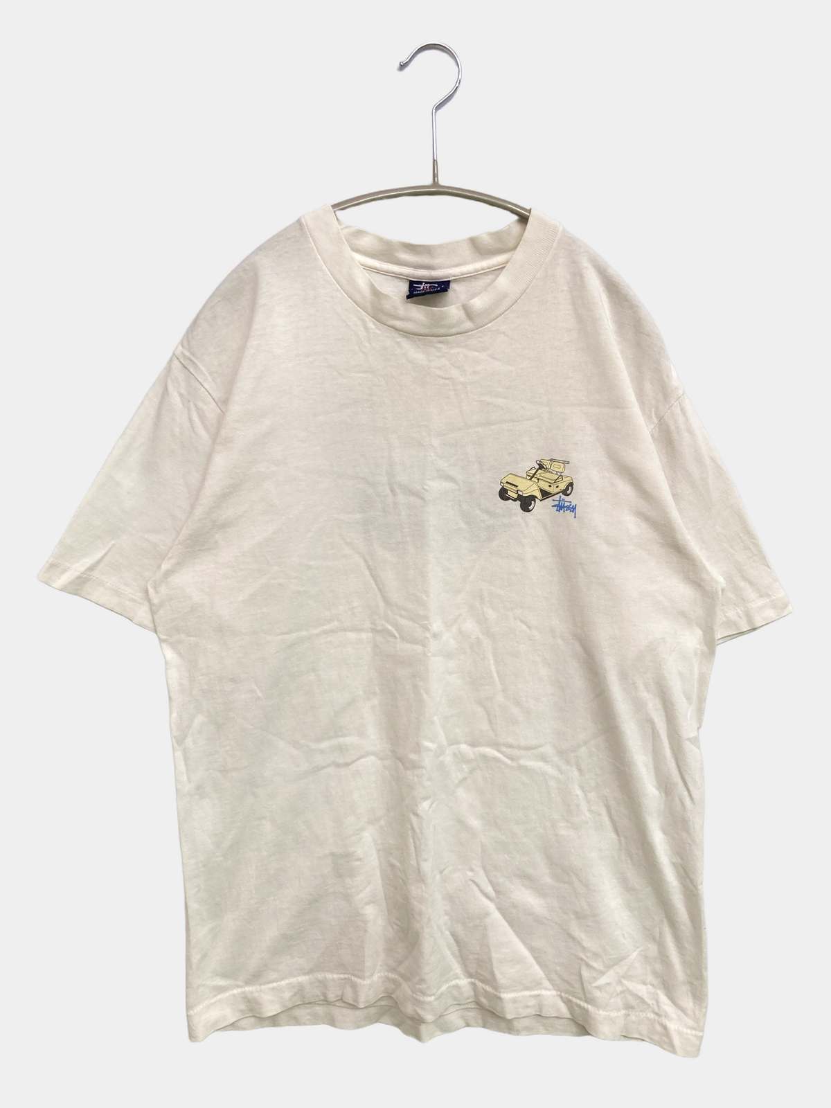 【中古】stussy ステューシー Tシャツ/カットソー M ホワイト 無地 前面プリント ワンポイント バックプリント ミドル丈 半袖 クルーネック(丸首) メンズ ブランド古着 送料無料