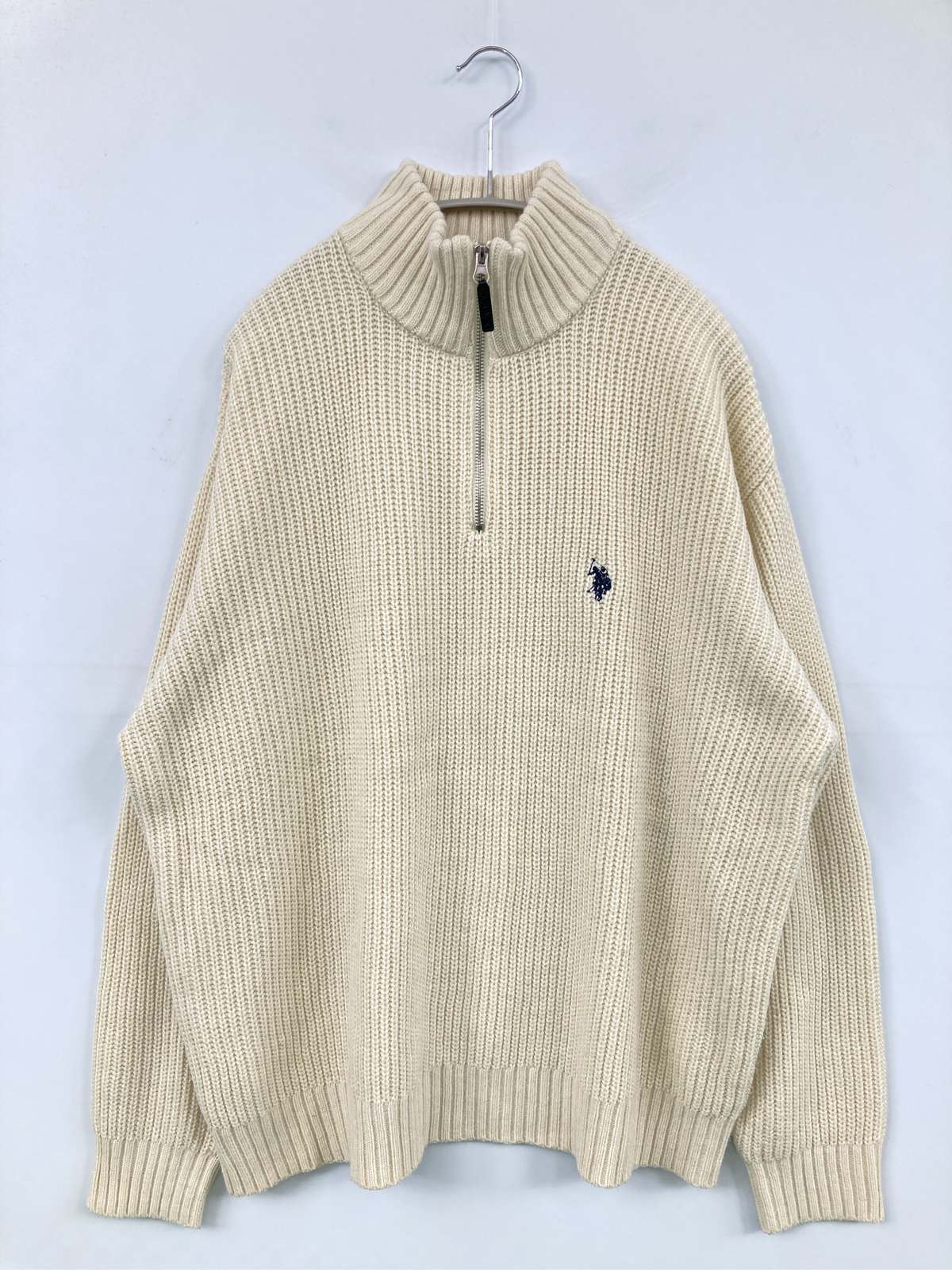 【中古】U.S. POLO ASSN. ユーエスポロアッスン ニット/セーター M アイボリー ニット 無地 ワンポイント 刺繍 ミドル丈 長袖 タートルネック/ハイネック レディース