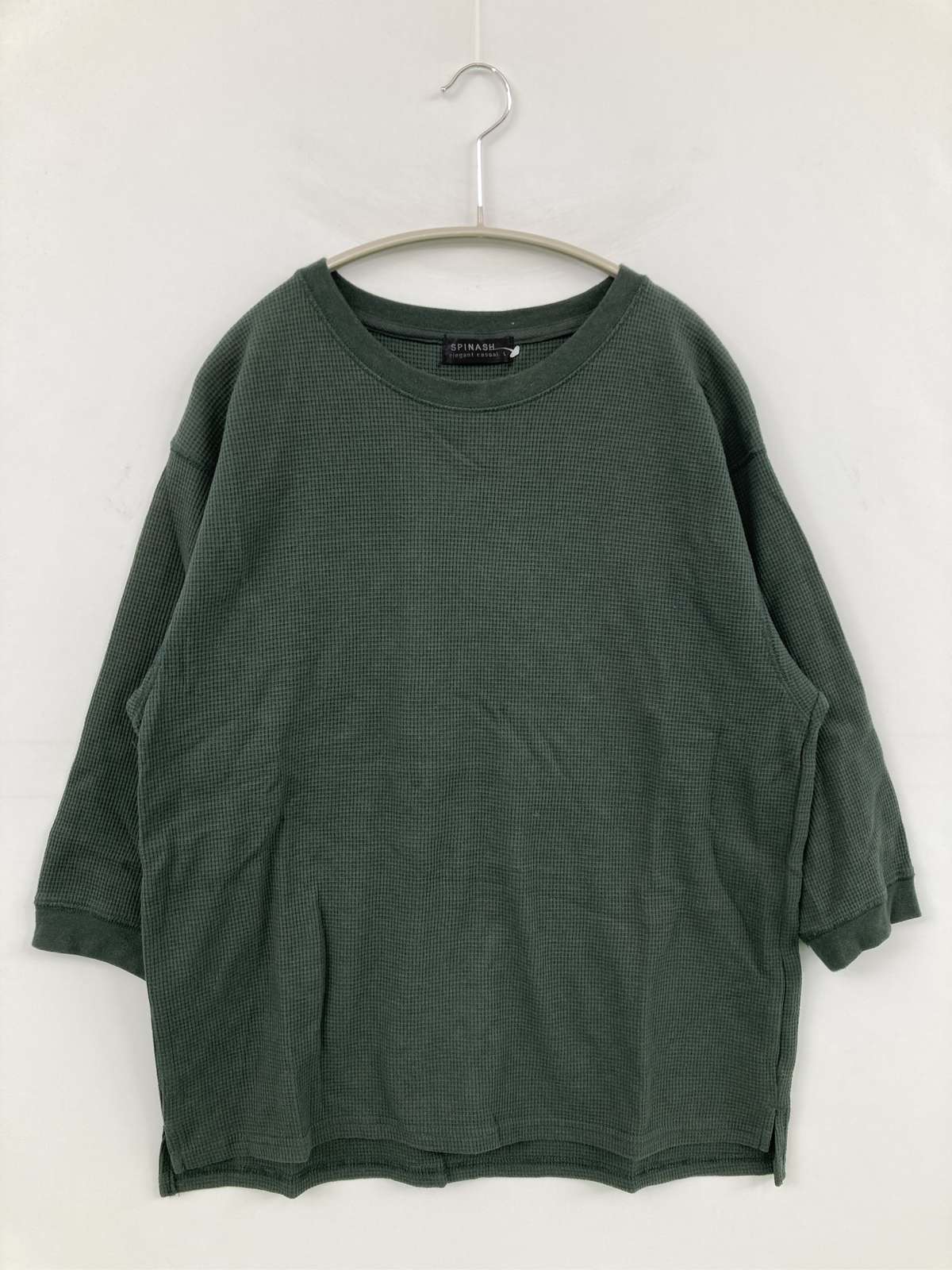 乐天商城 - 【中古】SPINASH スピナッシュ Tシャツ/カットソー L グリーン 無地 ミドル丈 半端袖 クルーネック(丸首) レディース
