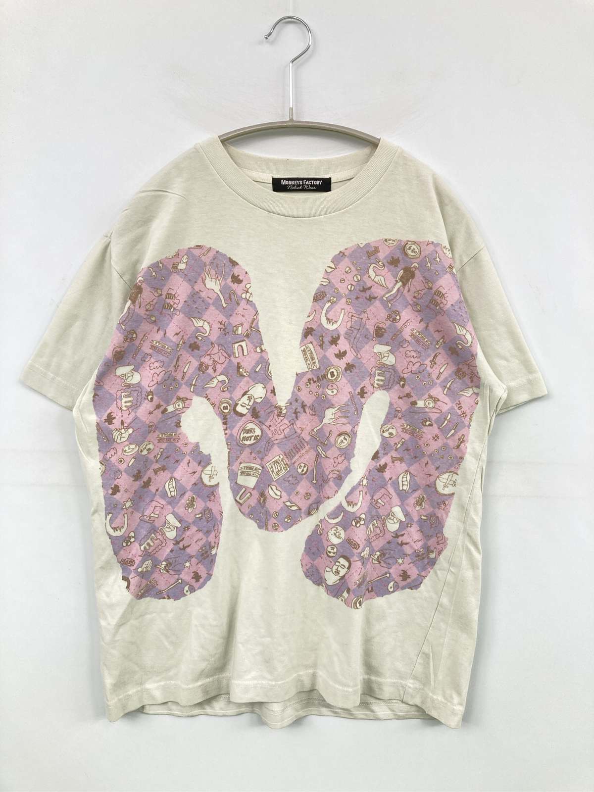 Monkeys Factry Tシャツ/カットソー M ホワイト 前面プリント ブランドロゴ ミドル丈 半袖 クルーネック(丸首) メンズ レディース
