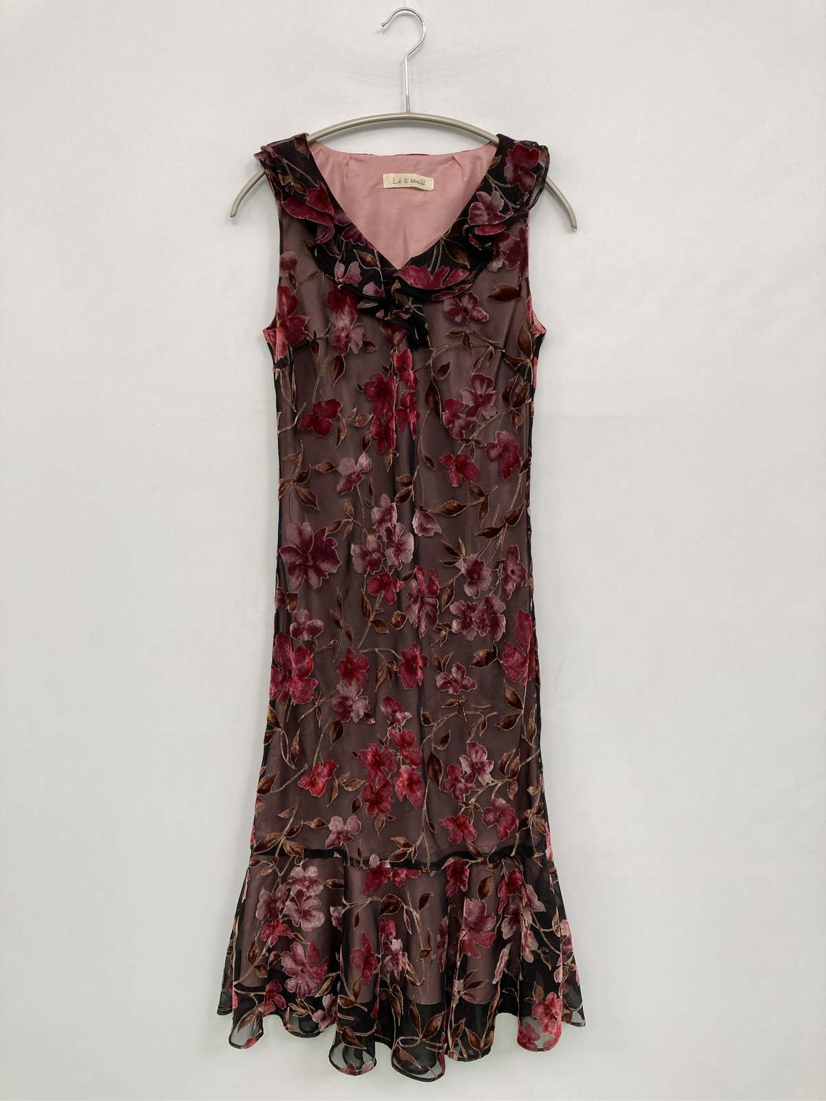 【中古】Le a voule ワンピース M レッド ベロア 袖なし ミモレ・半端丈 フレア レ...