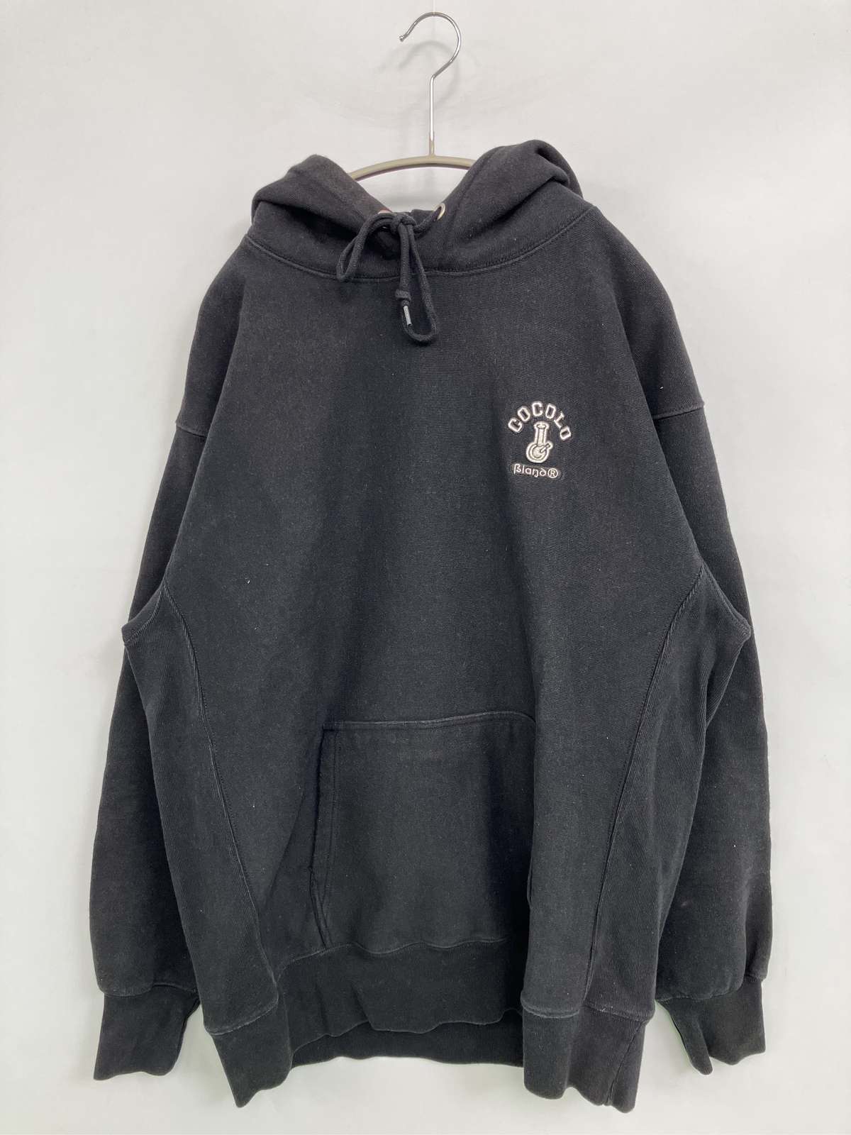 【中古】COCOLO BLAND ココロブランド パーカー XL ブラック 裏起毛 コットン 前面プリント バックプリント ブランドロゴ プルオーバー 長袖 メンズ レディース