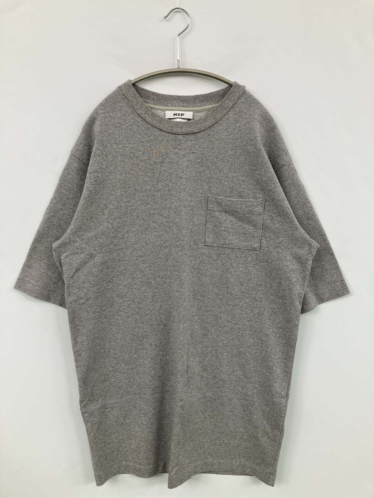 MXP Tシャツ/カットソー M グレー 無地 ミドル丈 半袖 クルーネック(丸首) レディース