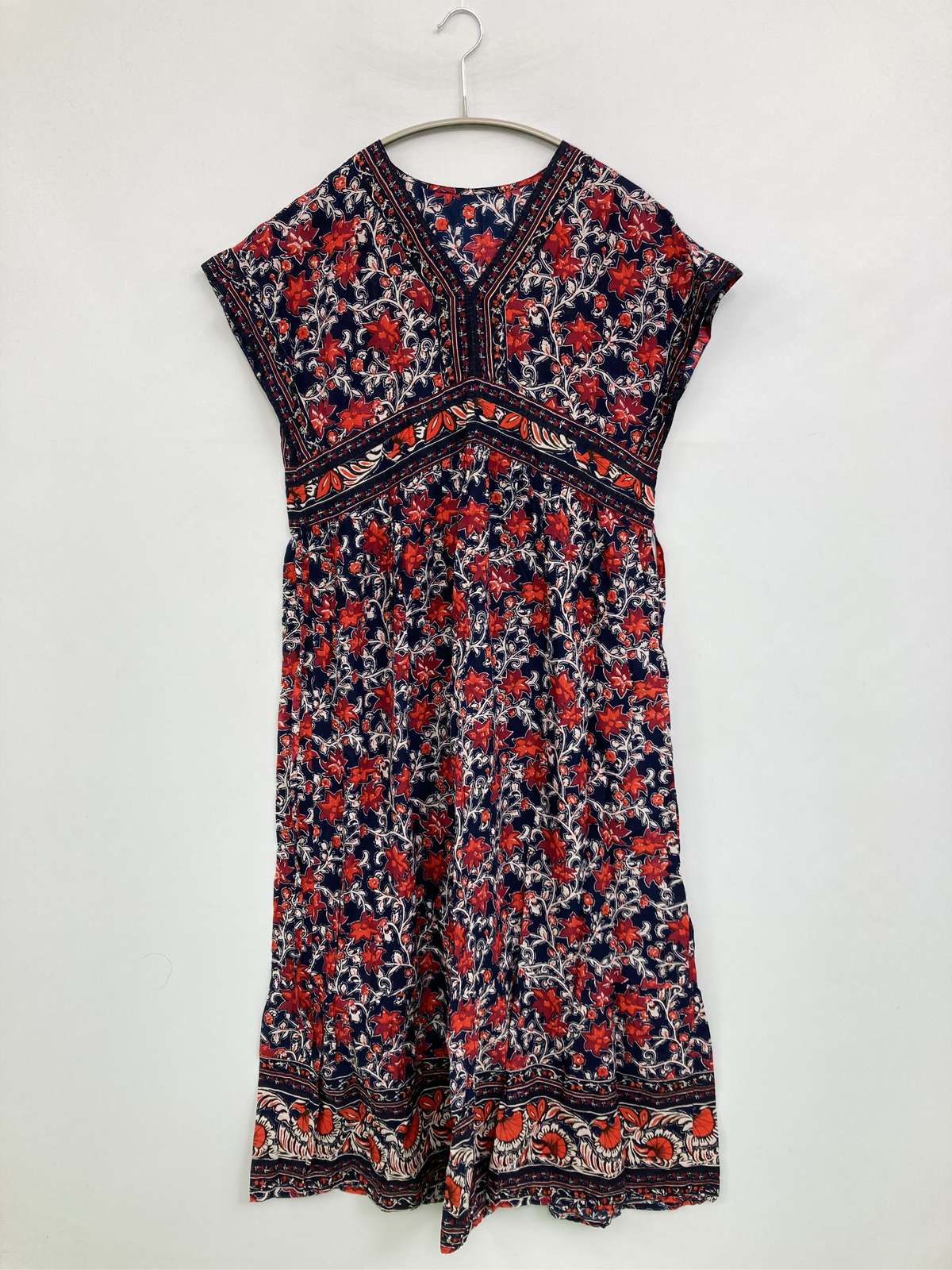 【中古】N. ワンピース M レッド コットン 花柄・ボタニカル柄 半袖 ひざ丈 フレア...