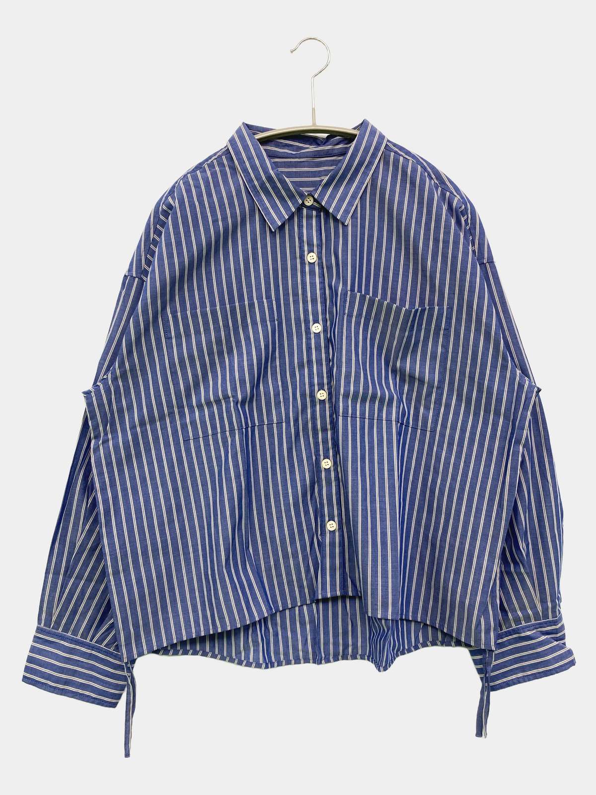 【中古】GLOBAL WORK グローバルワーク シャツ/ブラウス L ネイビー ストライプ柄 ミドル丈 長袖 レギュラーカラー レディース digdig-10066739 digdig 楽天市場店 パッケージ画像