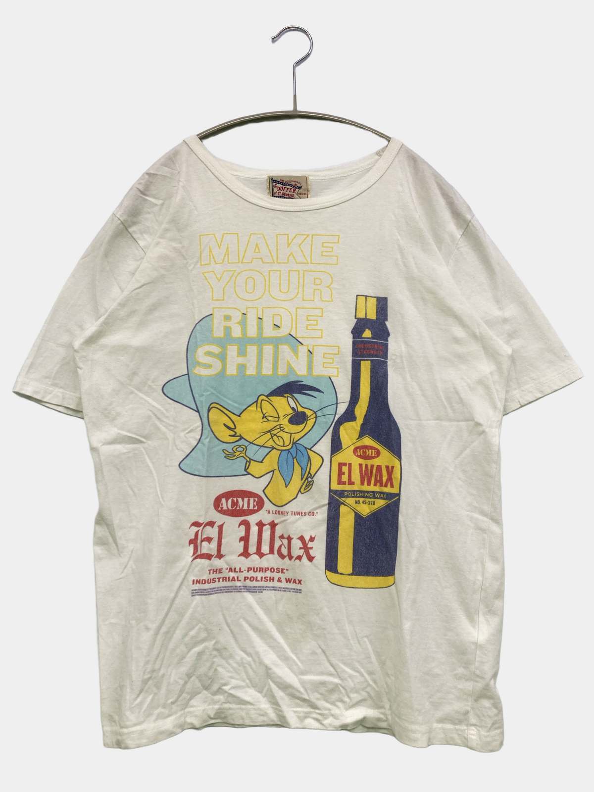 【中古】The DUFFER ザダファー Tシャツ/カットソー M ホワイト 前面プリント ミドル丈 半袖 クルーネック(丸首) メンズ レディース