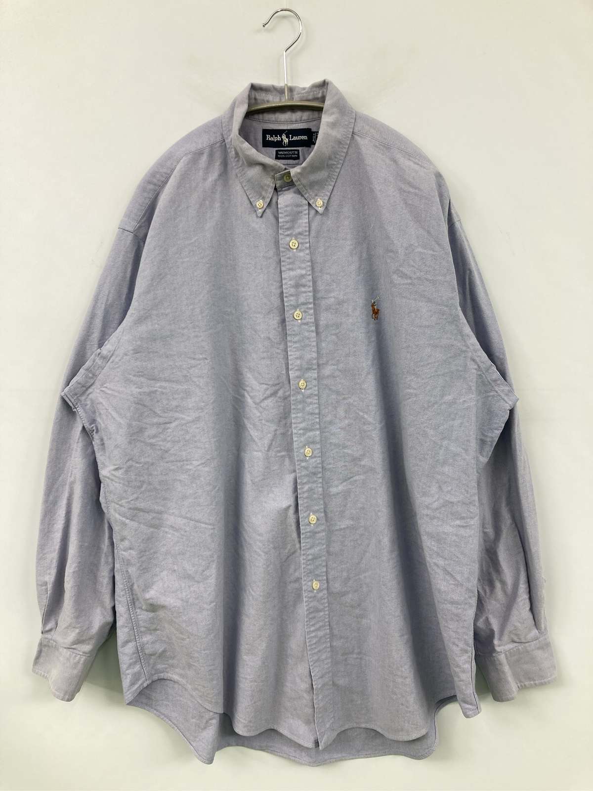 【中古】Ralph Lauren ラルフローレン シャツ/ブラウス 16 1/2-34 ブルー コットン 無地 ワンポイント ブランドロゴ 長袖 ボタンダウン メンズ