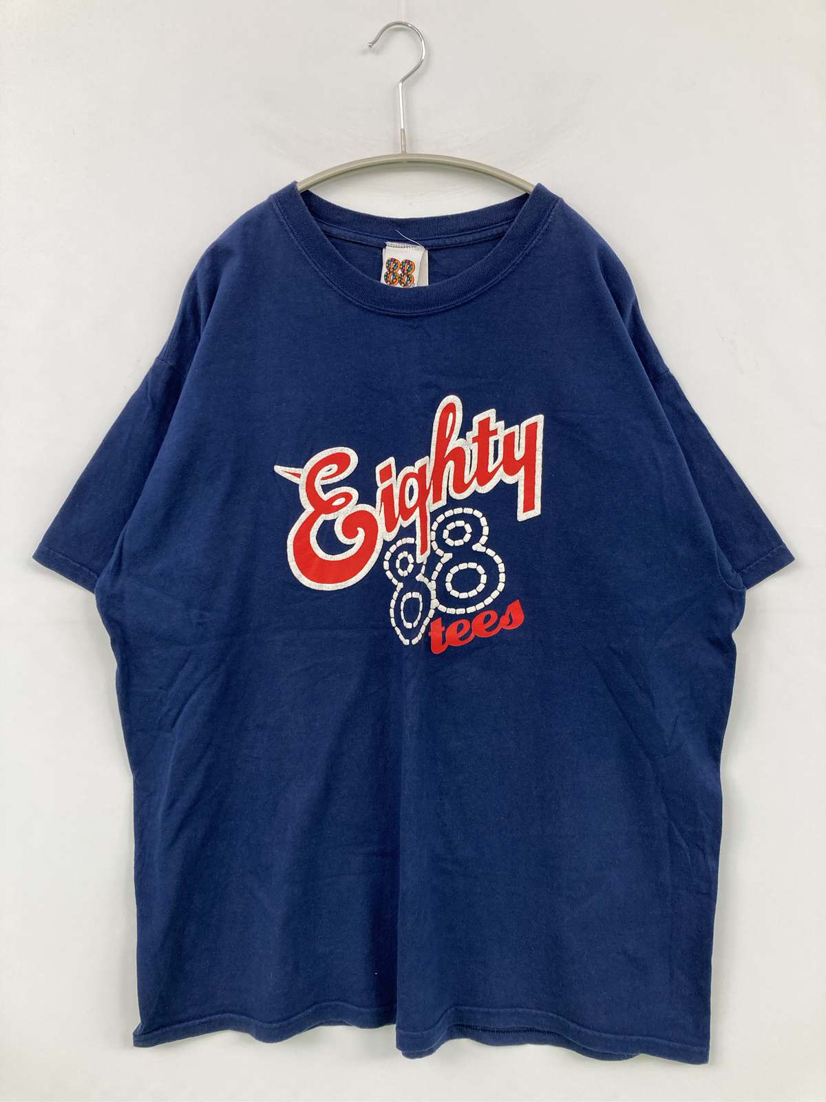 【中古】88tees Tシャツ/カットソー XL ネイビー 前面プリント バックプリント ブランドロゴ ミドル丈 半袖 クルーネック(丸首) メンズ