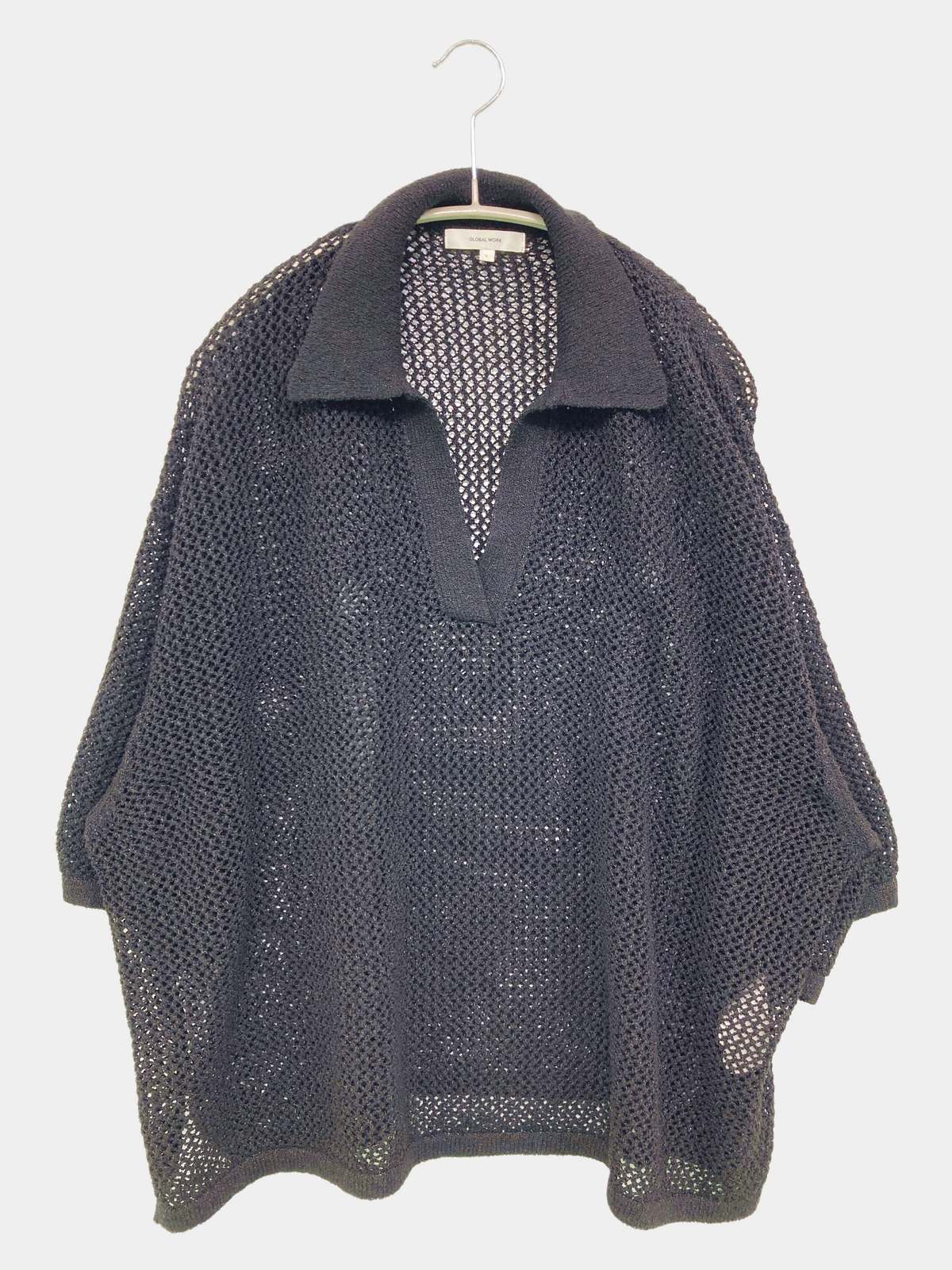 【中古】GLOBAL WORK グローバルワーク ニット/セーター L ブラック ニット 無地 ミドル丈 半袖 Vネック レディース digdig-10066756 digdig 楽天市場店 パッケージ画像