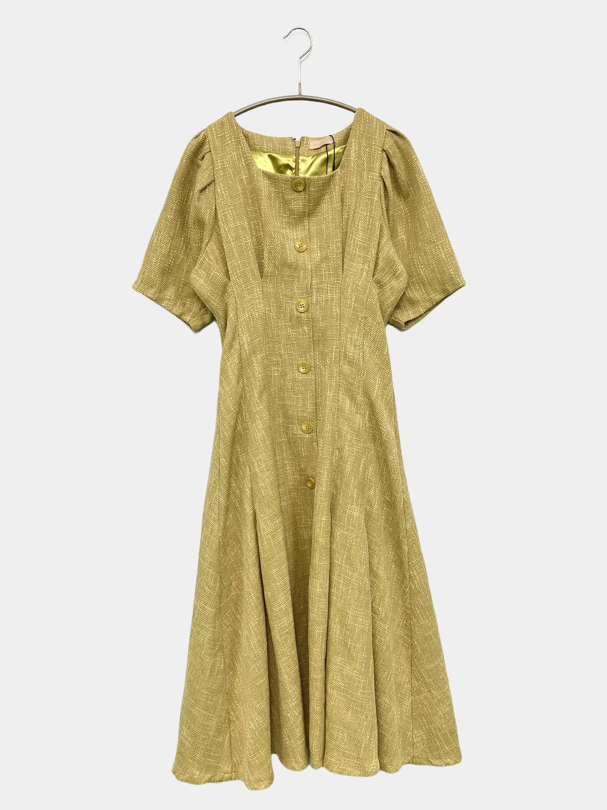【中古】An MILLE アンミール ワンピース イエロー 無地 フレア ロング・マキシ丈 半袖 レディース