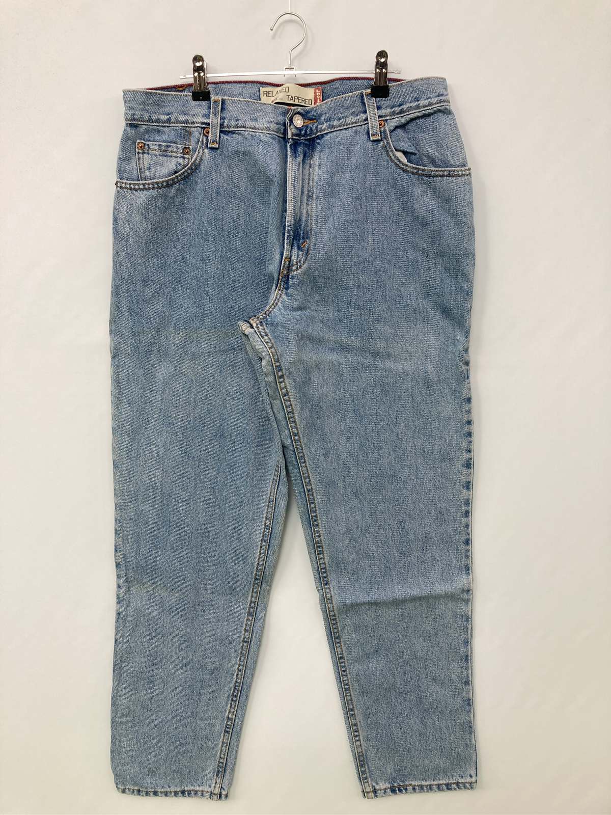 【中古】LEVI STRAUSS & CO. リーバイストラウスアンドカンパニー デニムパンツ 14 M ブルー フルレングス 無地 ワンポイント ワイド・ルーズ スタンダード テーパード ハイウエスト レギュラー ヴィンテージ レディース