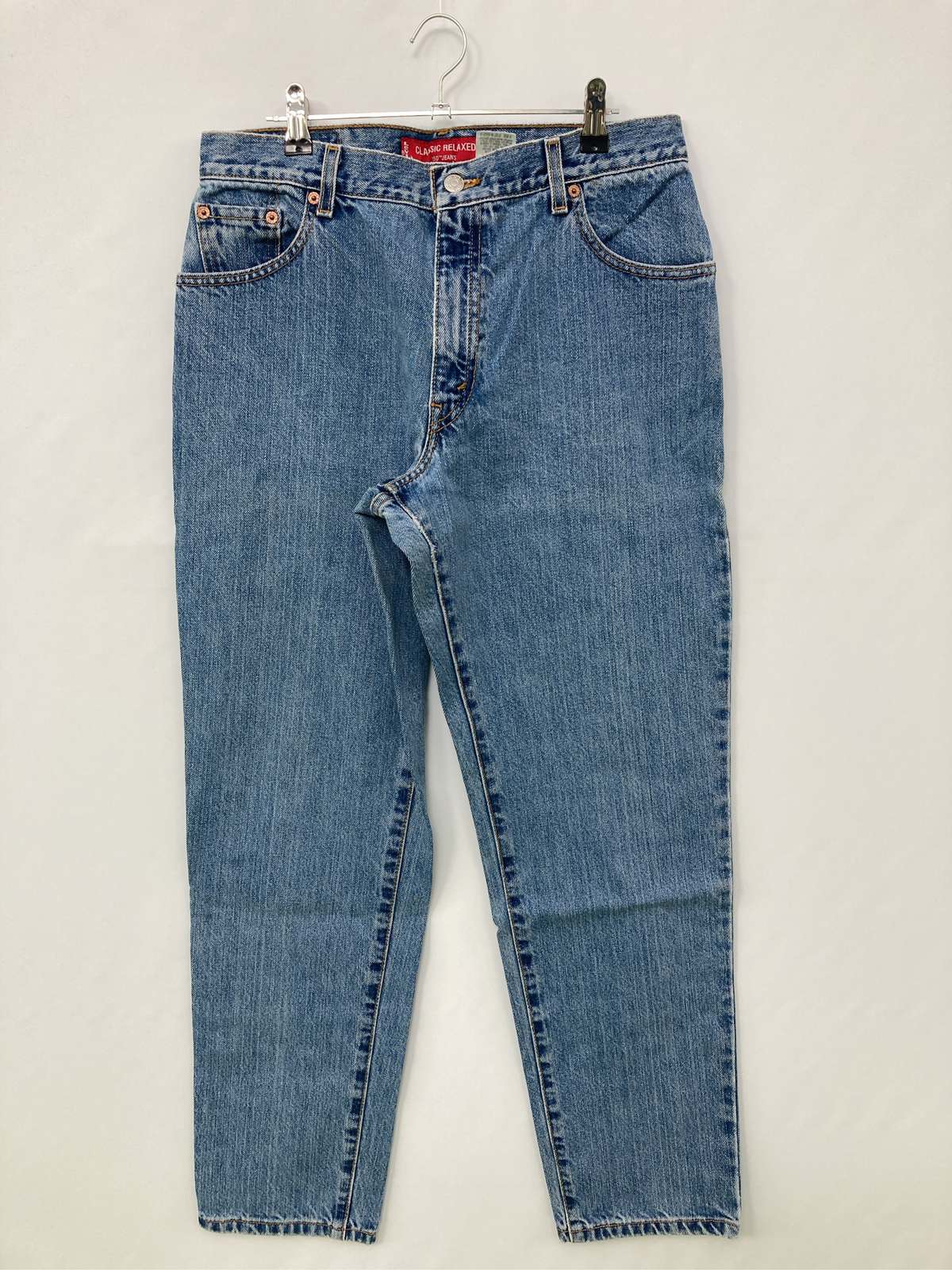 【中古】LEVI STRAUSS & CO. リーバイストラウスアンドカンパニー デニムパンツ M ブルー フルレングス 無地 ワンポイント ブランドロゴ スタンダード テーパード レギュラー ヴィンテージ レディース