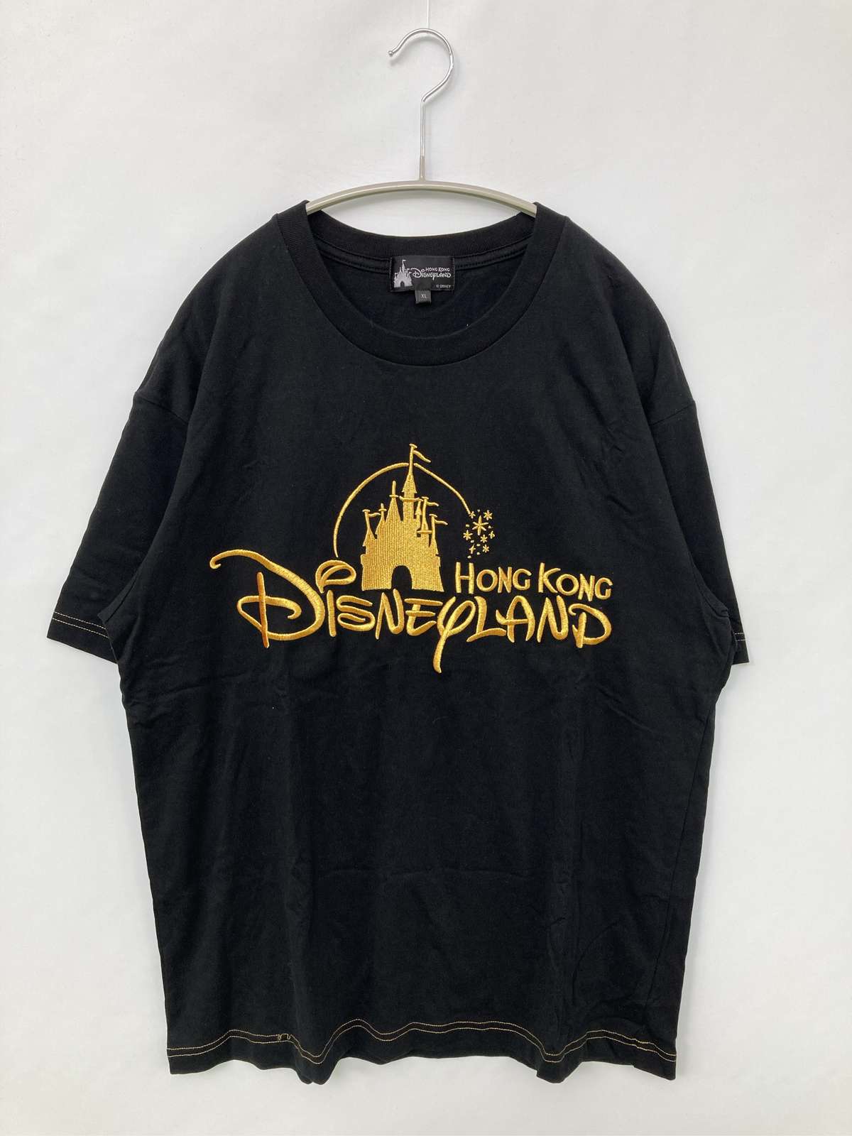 Disneyland ディズニーランド Tシャツ/カットソー XL ブラック 前面プリント ブランドロゴ 刺繍 ミドル丈 半袖 クルーネック(丸首) メンズ レディース