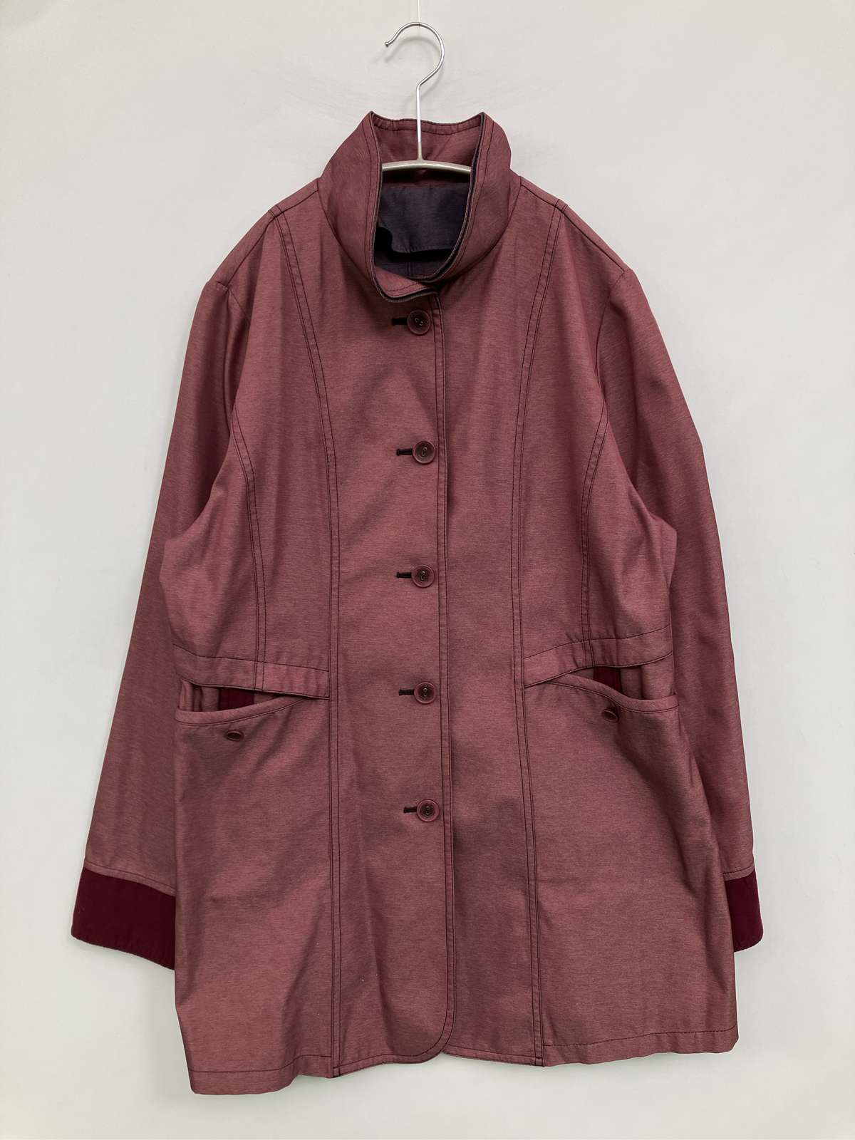 乐天商城 - 【中古】noa-ge アウター M レッド 無地 ミドル丈 フードなし ボタン留め レディース