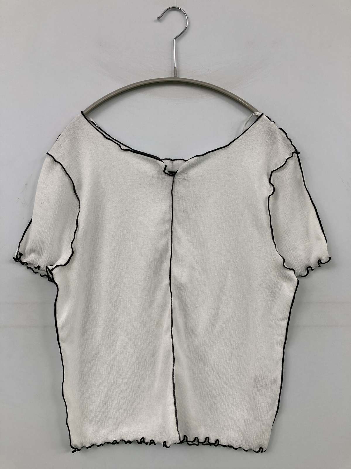 NOWNOW ナウナウ Tシャツ/カットソー L ホワイト 無地 ショート丈 半袖 ボートネック レディース
