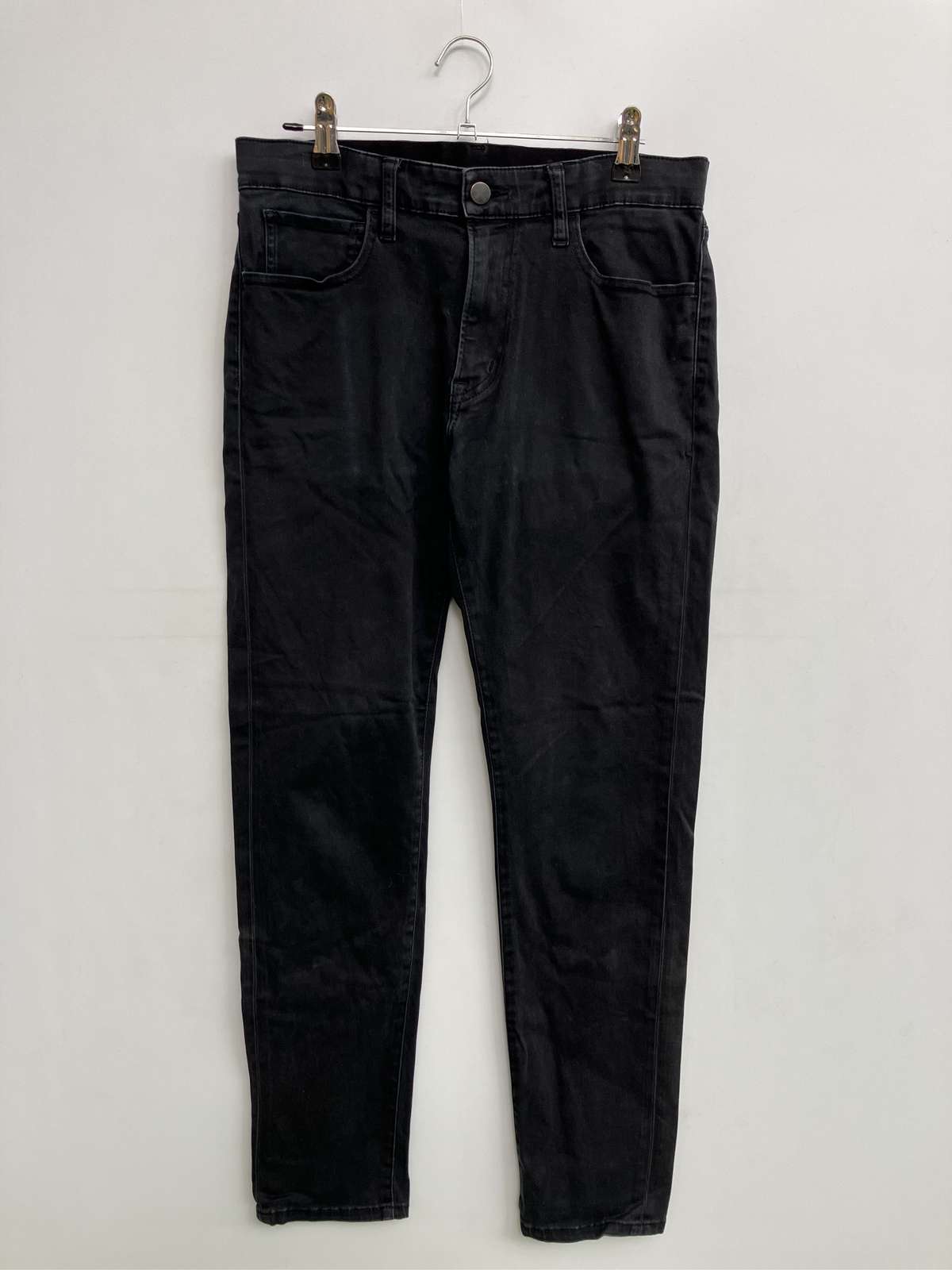 【中古】UNIQLO ユニクロ デニムパンツ M ブラック フルレングス 無地 スキニー・タイト テーパード レギュラー リジッド・ワンウォッ..