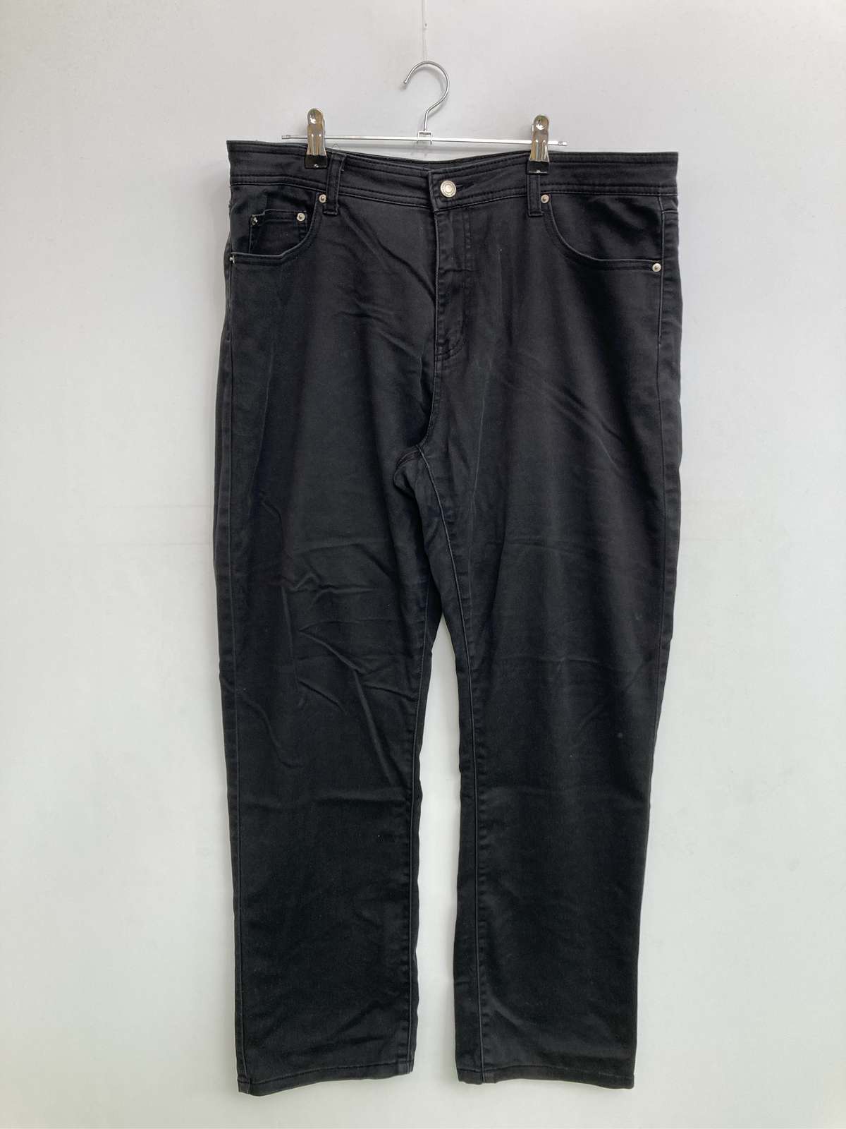【中古】UNIVERSAL OVERALL ユニバーサルオーバーオール デニムパンツ ブラック フルレングス 無地 スタンダード ストレート レギュラ..