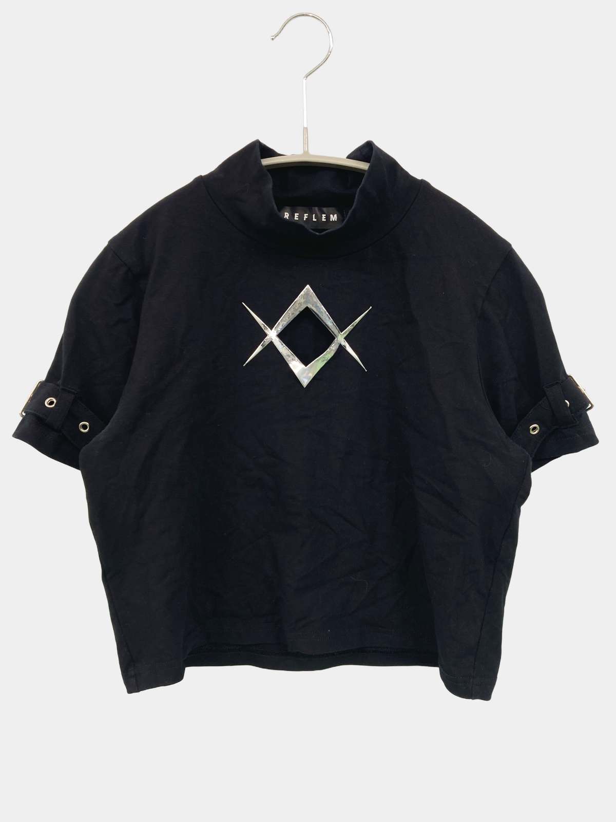 【中古】REFLEM レフレム Tシャツ/カットソー free ブラック 無地 ショート丈 ワンポイント 半袖 タートルネック/ハイネック レディース