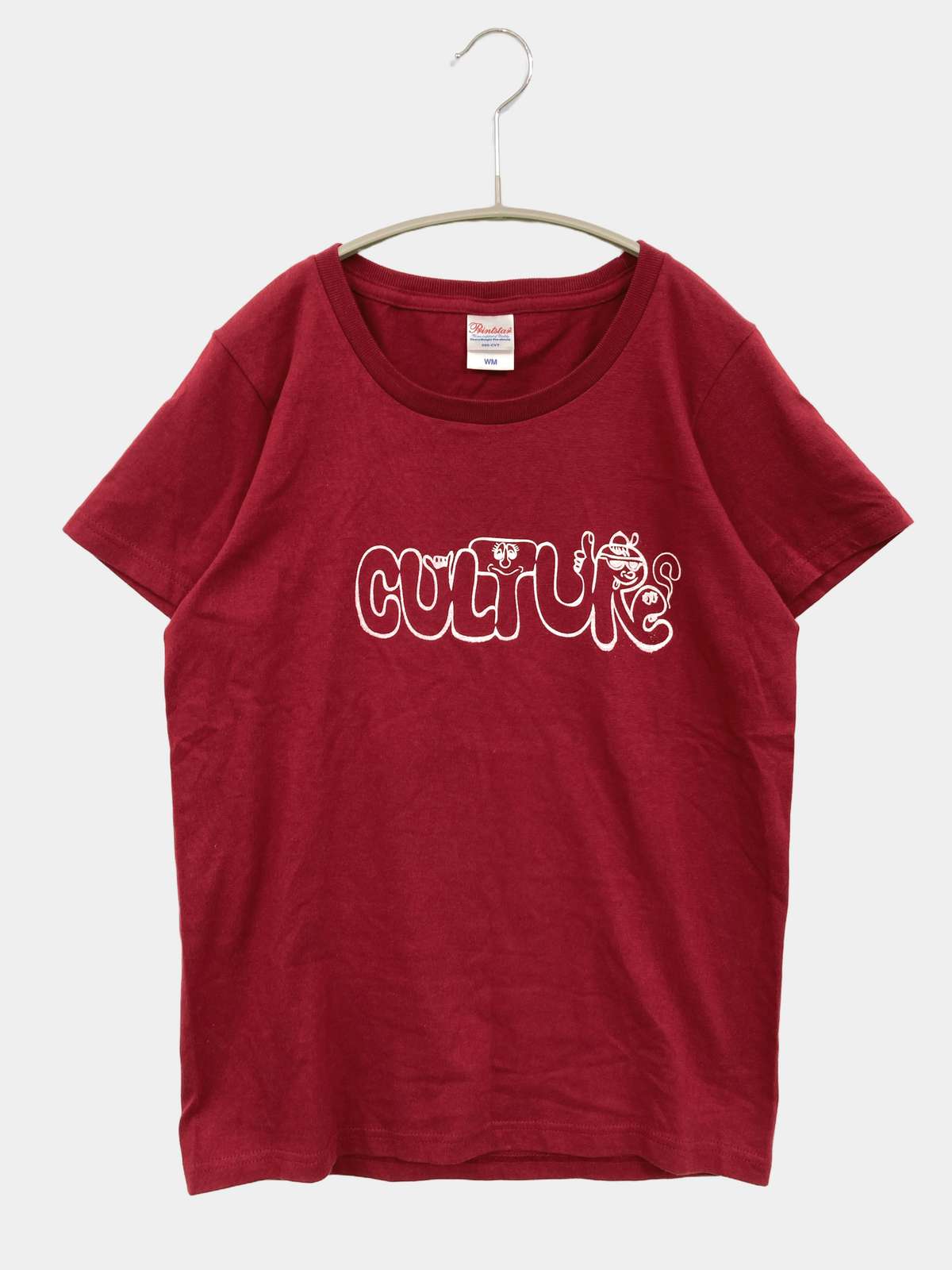 【中古】Printstar プリントスター Tシャツ/カットソー WM レッド 無地 前面プリント ミドル丈 半袖 Uネック レディース