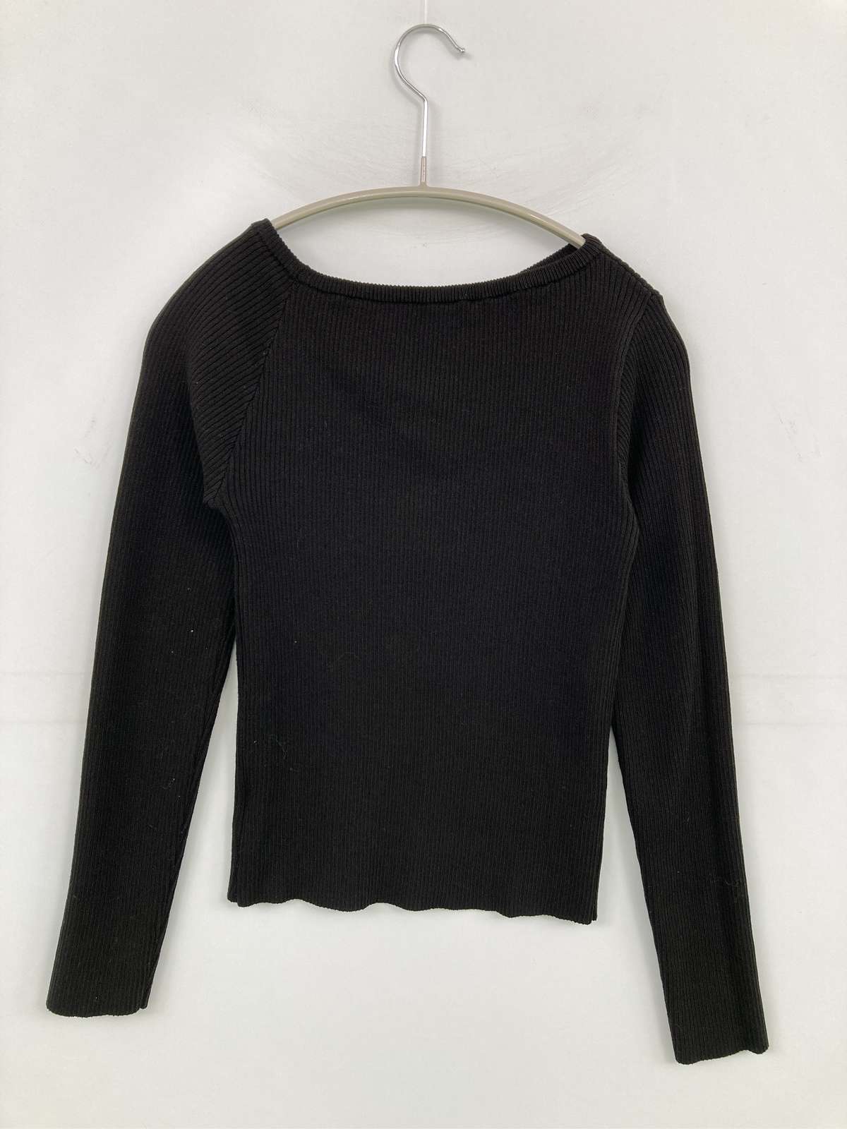 【中古】ニット/セーター F ブラック ニット 無地 ショート丈 長袖 ボートネック ...