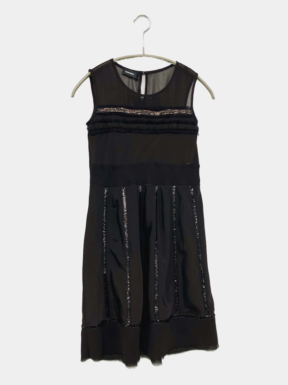 【中古】DIESEL ディーゼル ワンピース 8 ブラック ナイロン 無地 ライン柄 袖なし ショート・ミニ丈 タイト レディース