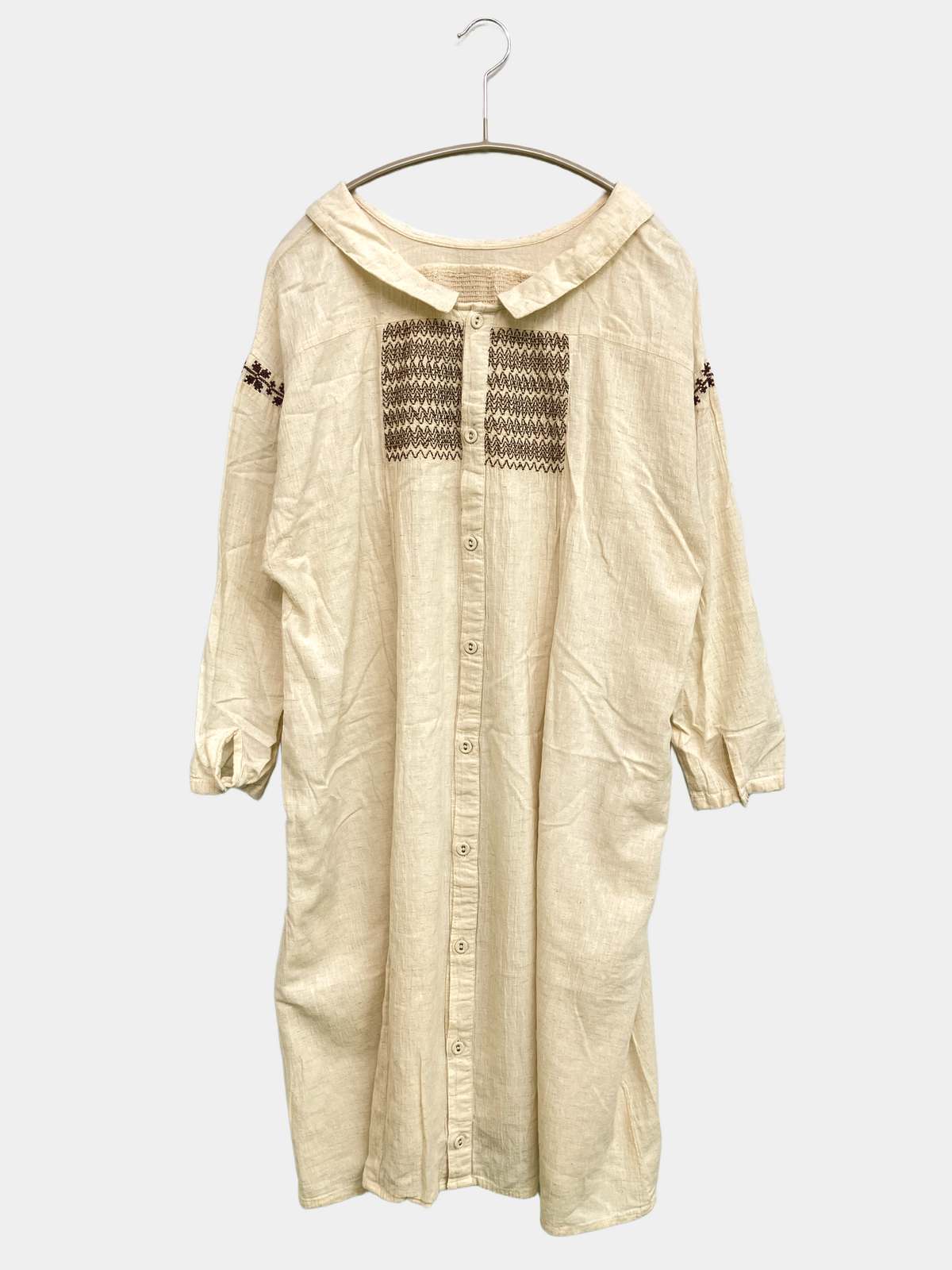 【中古】studio CLIP スタディオクリップ シャツワンピース アイボリー コットン リネン・麻 無地 花柄・ボタニカル柄 刺繍 長袖 ひざ丈 レディース ブランド古着