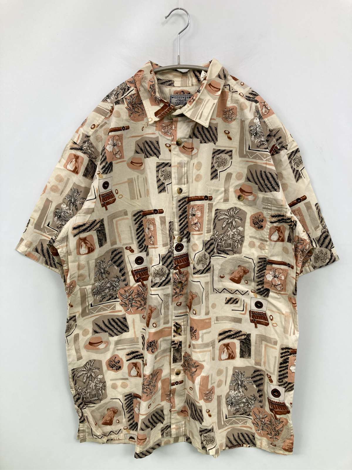 WEEKENDER シャツ/ブラウス ベージュ その他総柄 ミドル丈 半袖 レギュラーカラー メンズ