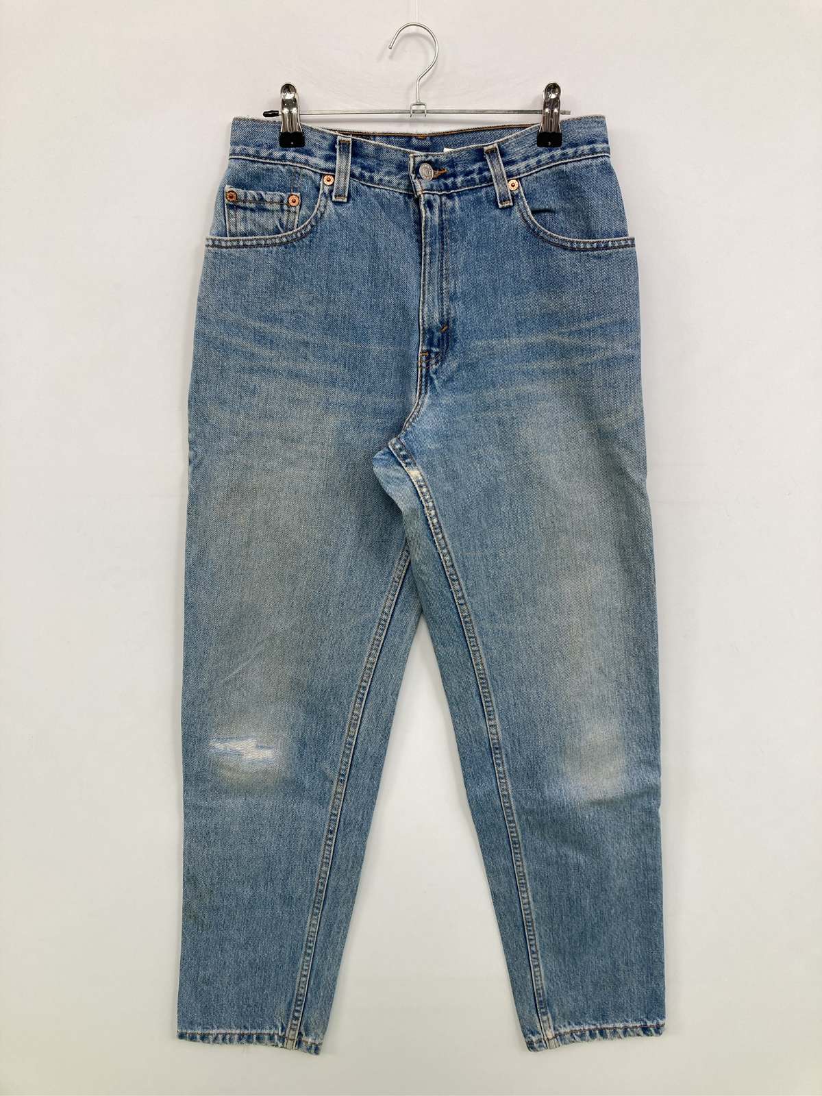 【中古】LEVI STRAUSS & CO. リーバイストラウスアンドカンパニー デニムパンツ 9 JR. M ブルー フルレングス 無地 ブランドロゴ ワンポイント スタンダード テーパード レギュラー ヴィンテージ レディース