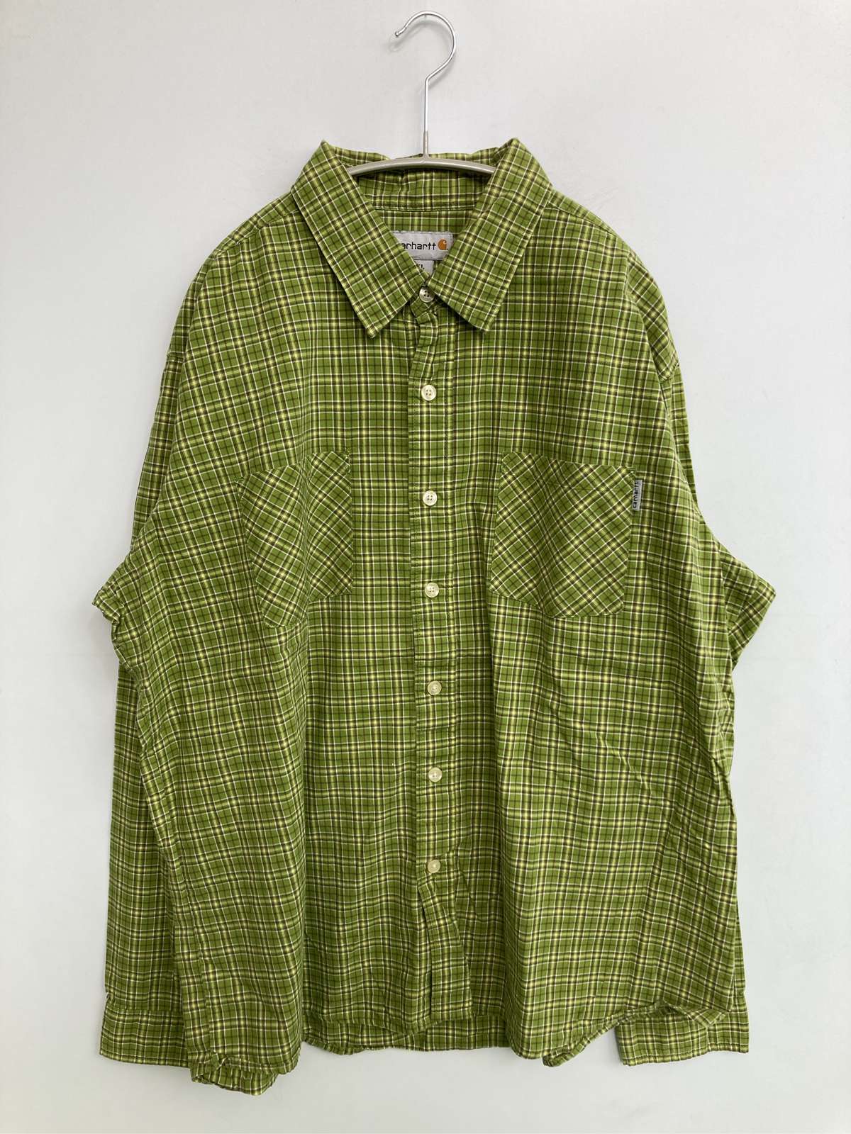 Carhartt カーハート シャツ/ブラウス 2XL グリーン コットン チェック柄 ミドル丈 半袖 レギュラーカラー メンズ