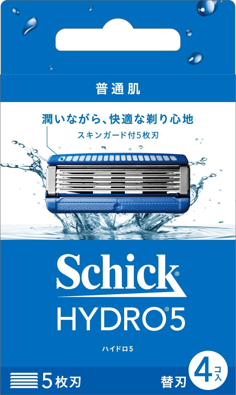 【訳あり】ハイドロシック ハイドロ 5 ベーシック交換用ブレード (4 個) スキンガード付き 5 ブレード ブルー 4 個 (x1)4891228310813