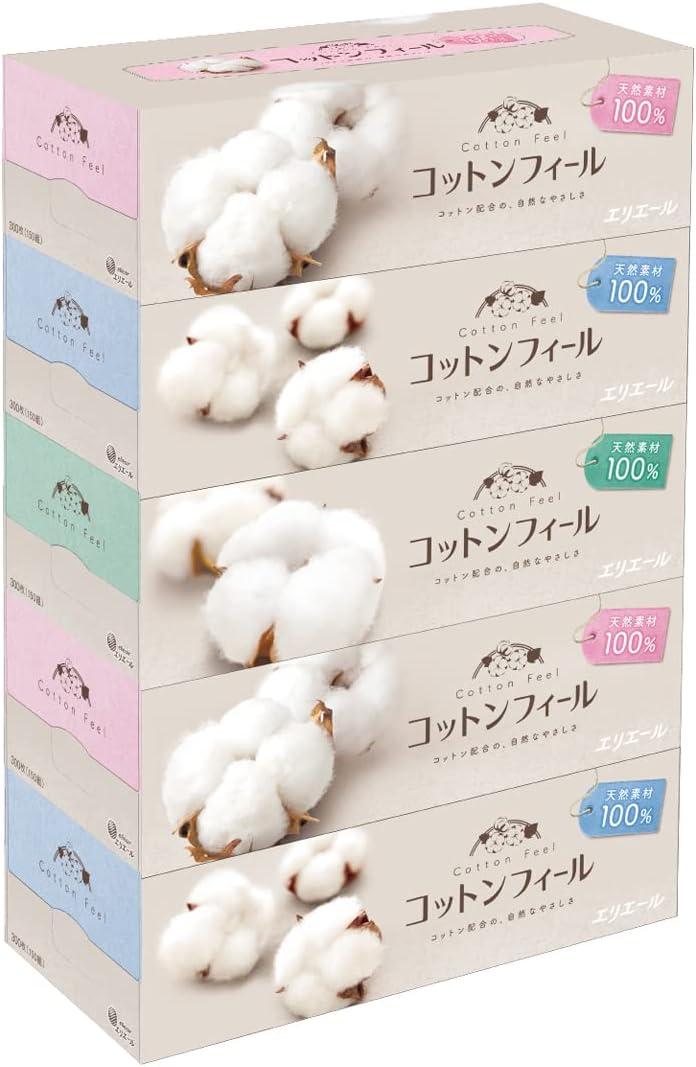 【訳あり】エリエール ティッシュ コットンフィール 150組×5箱 パルプ100% 4902011107029 B0C6XRF5DJ