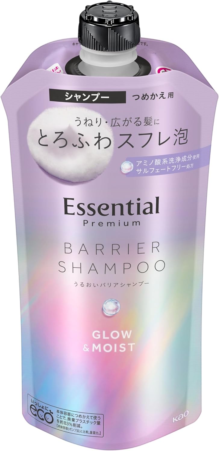 【訳あり】エッセンシャル プレミアム うるおいバリアシャンプー グロウ＆モイスト つめかえ用 340ml 4901301436818 B0CXH38ZR2