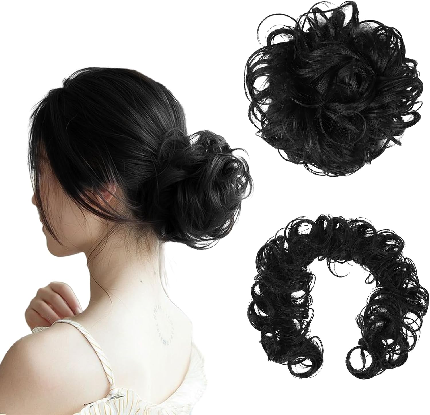 【訳あり】ポクミル ロープウィッグ つけ毛 カール 伸縮 七五三 和装 巻き付け お団子ウィッグ 子供 付け髪 レディース ロング お団子 髪の毛 髪飾り 人気 簡単 自然感 ボリュームアップ 耐熱 普段使い (ブラック) B0DMNPMNGL