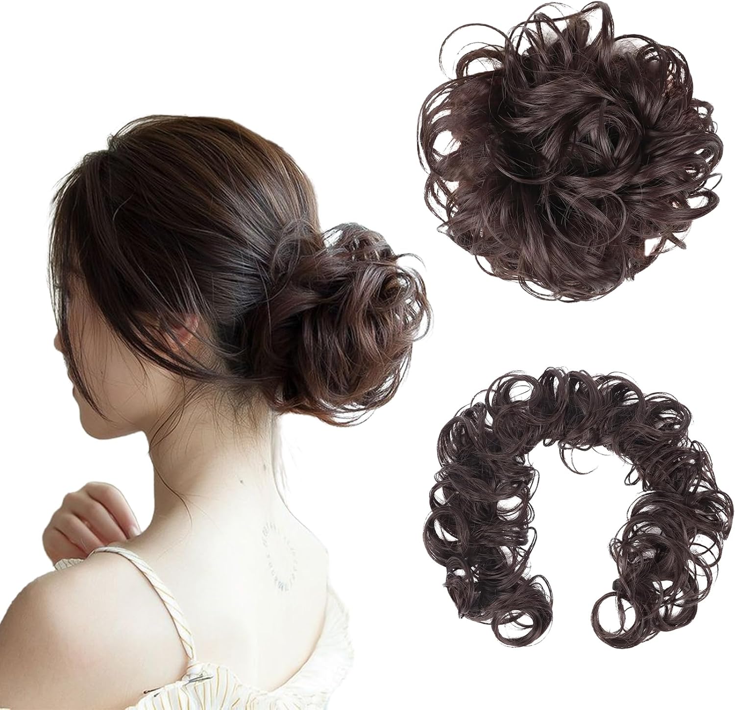 【訳あり】ポクミル ロープウィッグ つけ毛 カール 伸縮 七五三 和装 巻き付け お団子ウィッグ 子供 付け髪 レディース ロング お団子 髪の毛 髪飾り 人気 簡単 自然感 ボリュームアップ 耐熱 普段使い (ダークブラウン)B0DMNPP4JD