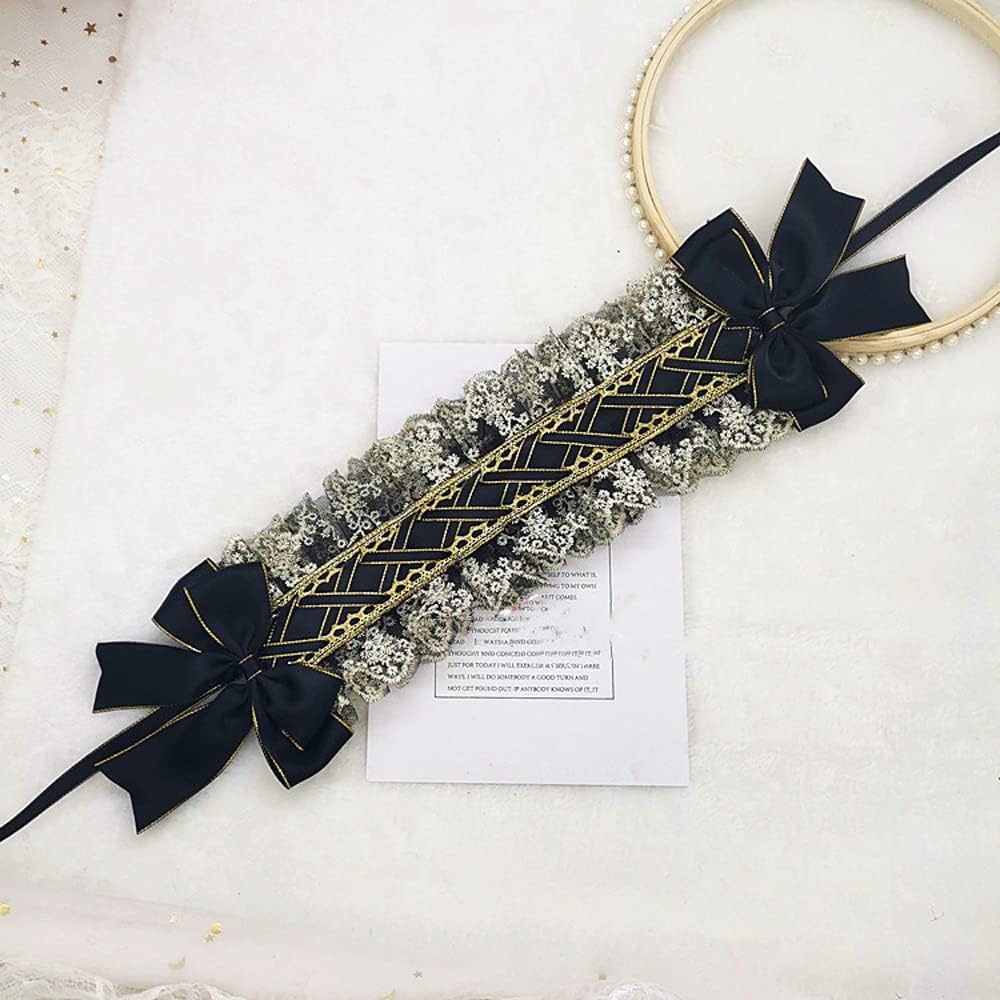 【訳あり】ゴシックロリータ 髪飾り リボン付き ヘアアクセサリー ビーズチェーン フリル レースフリル..