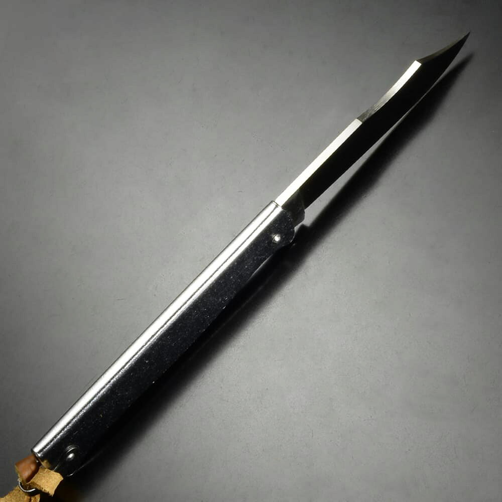 ミリタリーショップ レプマートのDouk-Douk 折りたたみナイフ stainless chrome シース付属 DD815GME スプリングバック 後方板バネ スリップジョイント機構 板ばねロック フォールディングナイフ 折畳ナイフ 折畳みナイフ 折畳式ナイフ 折り畳み式ナイフ 折りたたみ式ナイフ 折込ナイフ 折込みナイフ｜アングル3