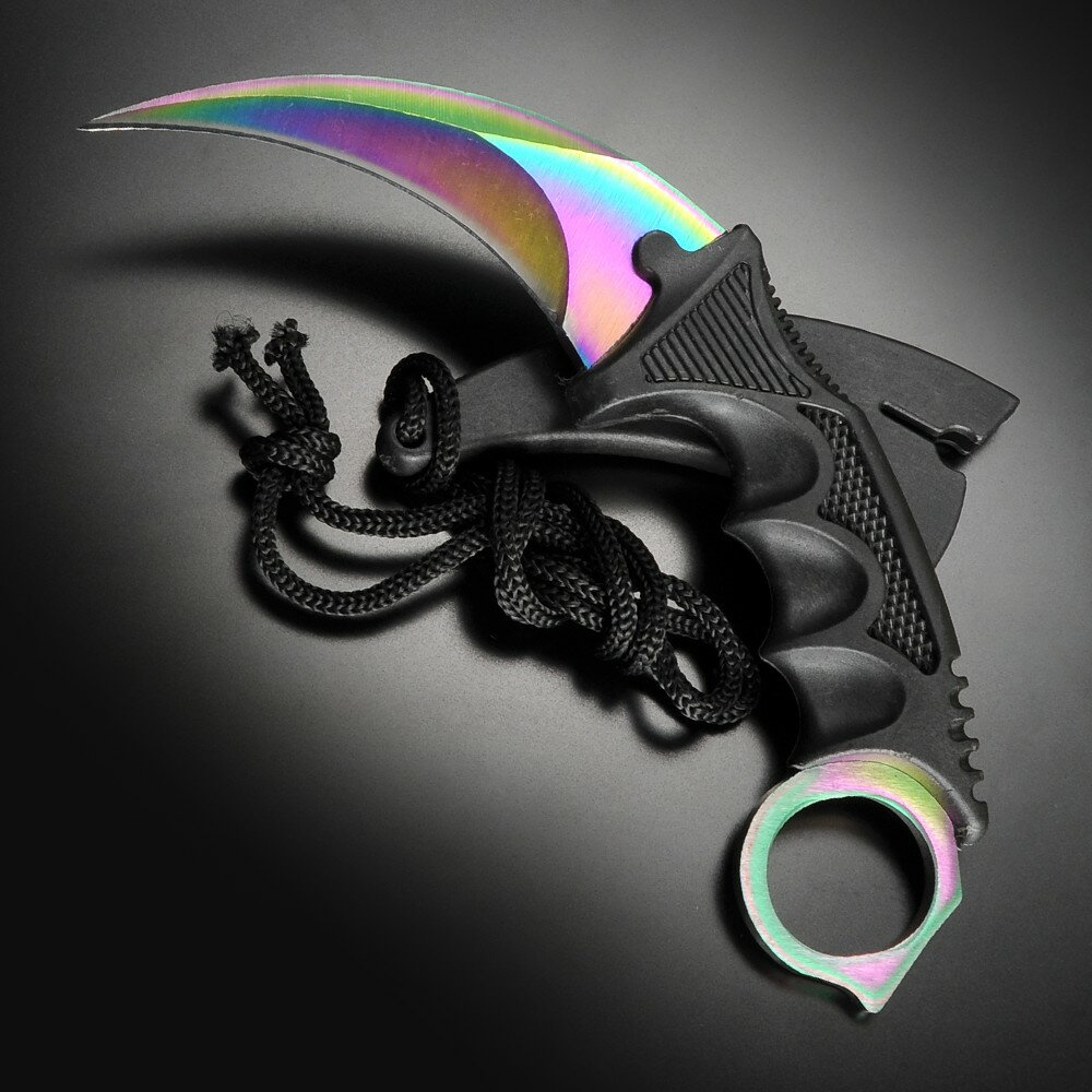 カランビット ネックナイフ スペクトル仕上 ステンレス鋼 鎌 鉤爪 ハンティングナイフ 狩猟 解体用 サバイバルナイフ シースナイフ Rainbow レインボー通販格安セール情報 楽天 通販