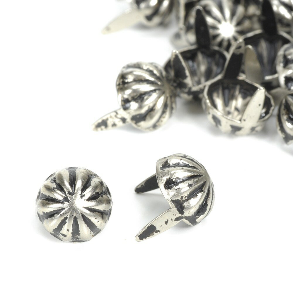 アンブレラ型 スタッズ 2爪 9mm [ アンティークニッケル / 1個 ] アンティーク風 革細工 スタッズベルト レザークラフト材料 メンズベルト自作 ハンドメイド リベット スネールヘッド 金属鋲 円すい トゲ 棘 ラウンド型 レザークラフト資材