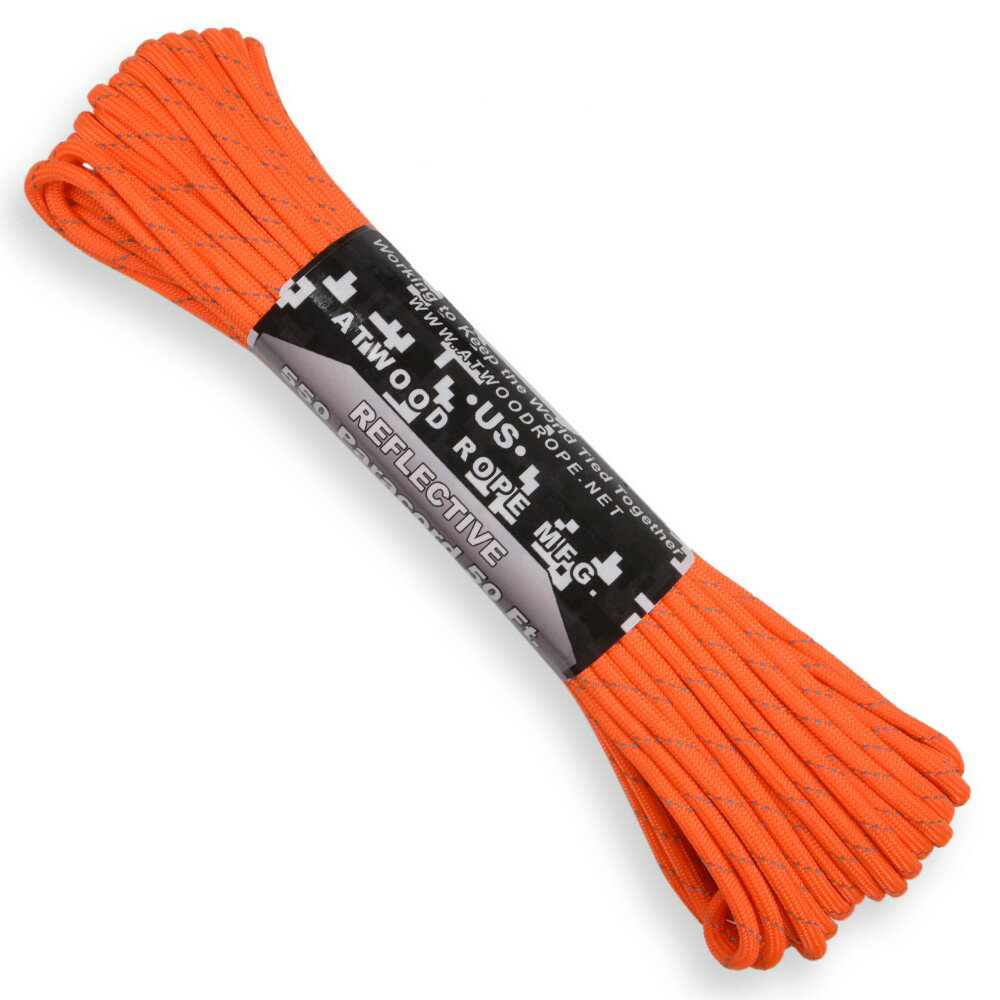 ATWOOD ROPE 反射材 550パラコード タイプ3 ネオンオレンジ 15m アトウッドロープ ARM 商用 Reflective Neon Orange 蛍光 橙色 リフレクティブ ロープ パラシュートコード 綱 靴紐 靴ひも シューレース 防災 550コード ナイロンコード 紐 ひも