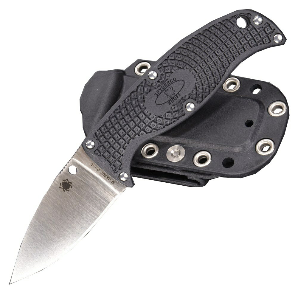 アウトドアナイフ スパイダルコシースが付属したスパイダルコの小型アウトドアナイフアメリカのナイフメーカー Spyderco(スパイダルコ)のアウトドアナイフ ENUFF LEAF（イナフリーフ）FB31PBK。ブレードにはスパイダルコのロゴマークが描かれており、素材は高炭素、バナジウムステンレス鋼のVG-10ステンレス鋼を使用しており、金属が腐食しにくい耐食性に優れ、さらに摩耗によって破壊などを防ぐ耐摩耗性にも優れています。ハンドルの素材には FRN（ファイバーグラス入りナイロン）を使用しており、握りやすく滑りにくい仕様。専用のシースも付属しており、ベルトなどに通し固定して持ち運ぶことができます。ハンドル部分にはソングホール(紐を通す穴)が配置。アウトドアの際の便利なアイテムとして役立ててみてはいかがでしょうか。※製品の仕様、外観はメーカーより予告なく変更されますので、気になる点や、詳細はメールで別途お問合わせください。PC・モニタの環境で色が実物と多少異なる場合があります。布製品などは個体差があり、寸法に誤差が多少ありますので、ご了承くださいませ。※こちらの商品はお取り寄せ商品になります。メーカーに在庫確認後、ご連絡差し上げますのでご注意ください。またご注文前に下記を必ずご確認ください。・支払方法で代金引換を承る事はできませんので代金引換以外のお支払方法をご選択ください。・お客様都合による返品交換・商品手配後のキャンセルはできませんのでご了承下さい。スパイダルコ アウトドアナイフの詳細全長約171mmブレード長さ約70mm刃厚約4mm重さ約105gブレード材VG-10ステンレス鋼ハンドル材FRN（ファイバーグラス入りナイロン）付属品シーススパイダルコ ナイフは、アメリカ合衆国コロラド州ゴールデンにあるファクトリーメーカー。1978年の創業し、同社のシンボルにもなっているブレードに大きく開いたサムホール。ブレードに開けられたこの穴は、片手での開閉を行うとき親指をかけるためにあけられたもので、ブレードに穴をあけることによって片手での開閉を楽にし、しかもスタッドを取り付けたタイプと違ってかさばらない上、右利き、左利きを問わないと言う特徴を持っています。[スパイダルコ/Spyderco]スパイダルコの商品一覧[388][d01310296038800000000][000SC]スパイダルコ ENUFE フィッシング 釣り 狩猟 登山 トレッキング 刃物 キャンプナイフ 渓流ナイフ 野外 キャンプ レプマート repmart 激安通販 激安販売狩猟・アウトドア ＞ ナイフ ＞ アウトドアナイフ取り扱いブランド ＞ 《サ》行 ＞ 《ス》で始まるブランド ＞ スパイダルコ[アウトドアナイフ]狩猟 アウトドア [ナイフ/アウトドアナイフ]【Spyderco アウトドアナイフ FB31PBK イナフ リーフ】アメリカのナイフメーカー Spyderco(スパイダルコ)のアウトドアナイフ ENUFF LEAF（イナフリーフ）FB31PBK。ブレードにはスパイダルコのロゴマークが描かれており、素材は高炭素、バナジウムステンレス鋼のVG-10ステンレス鋼を使用しており、金属が腐食しにくい耐食性に優れ、さらに摩耗によって破壊などを防ぐ耐摩耗性にも優れています。ハンドルの素材には FRN（ファイバーグラス入りナイロン）を使用しており、握りやすく滑りにくい仕様。専用のシースも付属しており、ベルトなどに通し固定して持ち運ぶことができます。ハンドル部分にはソングホール(紐を通す穴)が配置。アウトドアの際の便利なアイテムとして役立ててみてはいかがでしょうか。狩猟・アウトドア ＞ ナイフ ＞ アウトドアナイフ取り扱いブランド ＞ 《サ》行 ＞ 《ス》で始まるブランド ＞ スパイダルコ&nbsp;