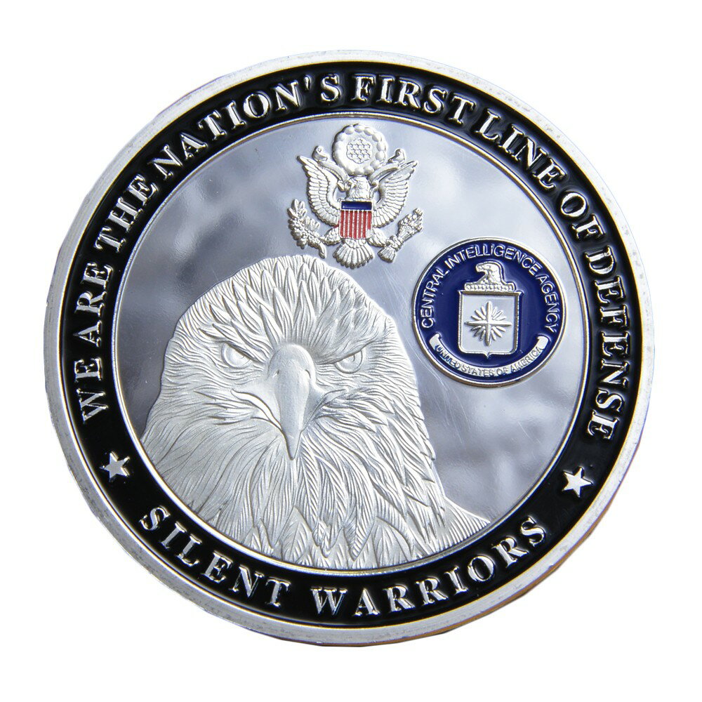 チャレンジコイン 自由の女神 CIA 紋章 白頭鷲 記念メダル Challenge Coin 記念コイン Statue of liberty 中央情報局 CIAポリスバッジ ハクトウワシ 星条旗 彫刻 円形 透明ケース付き ミリタリーメダル ミリタリーコイン