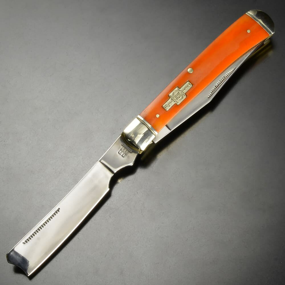 Rough Ryder 折りたたみナイフ Razor Trapper オレンジボーン RR073 オレンジボーンハンドルナイフ ダブルブレードポケットナイフ 折りたたみ式ナイフ 440Aステンレススチールナイフ アウトドア用ナイフ ギフト用ナイフ ラフライダー レーザートラッパー