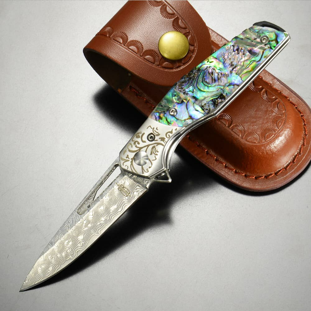 BNB KNIVES 折りたたみナイフ ABALONE FLIPPER ダマスカス BNB1991A アワビ 貝殻 damascus フォールディングナイフ 折り畳みナイフ 折り畳み式ナイフ 折りたたみ式ナイフ フォルダー