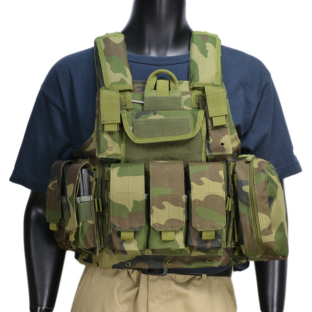 プレートキャリア MOLLE マグポーチ他 7種ポーチ付属 [ ウッドランドカモ ] ミリタリーベスト アサルトベスト ミリタリーグッズ ミリタリー用品 サバゲー装備 プレキャリ プレートキャリアー 防弾プレートキャリア