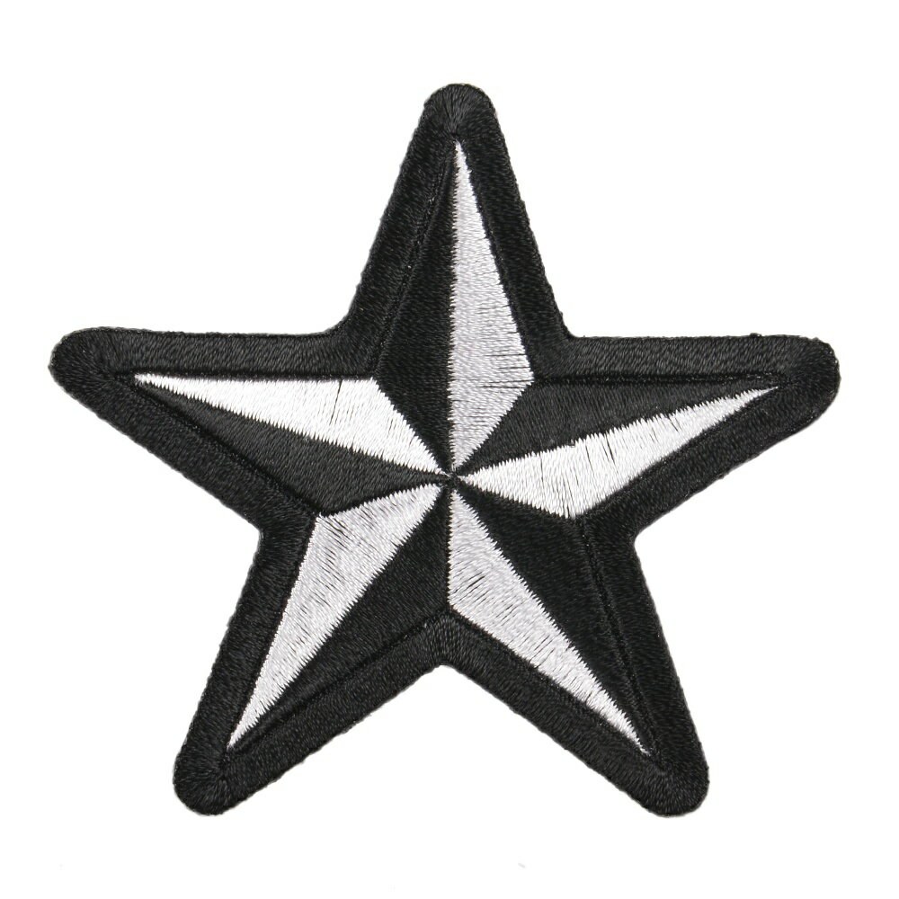 ミリタリーパッチ 星 アイロンシート付 バイカラー [ ブラック&ホワイト ] ミリタリーワッペン アップリケ 記章 徽章 襟章 肩章 胸章 階級章 スリーブバッジ