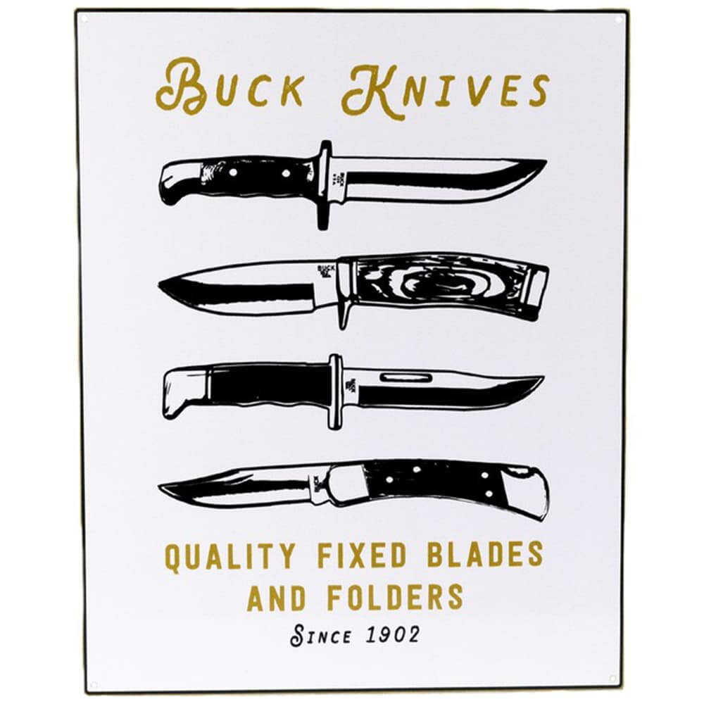 BUCK ブリキ看板 Quality Blades Tin Tacker アメリカン雑貨 BU95308 バックナイフ 壁面インテリア 工業 通販 通信販売 錻力看板 金属看板 鉄板看板 メタルサイン レトロ風 ビンテージ インテリア雑貨 壁掛けインテリア