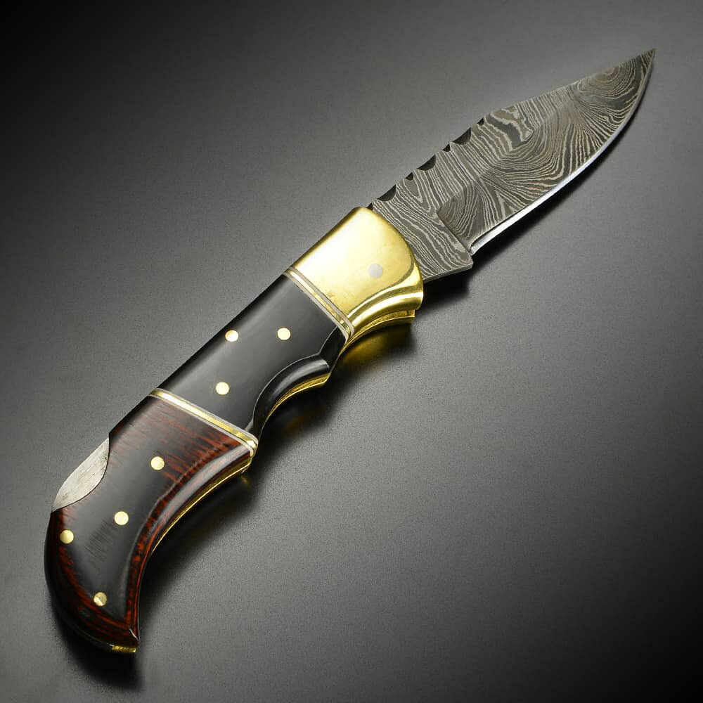 折りたたみナイフ ダマスカス鋼 ロックバック式 DM1214 レザーシース付 フォールディングナイフ バッファローホーン アウトドア キャンプ 登山 狩猟 折り畳みナイフ 折り畳み式ナイフ 折りたたみ式ナイフ フォルダー通販格安セール情報　楽天　通販