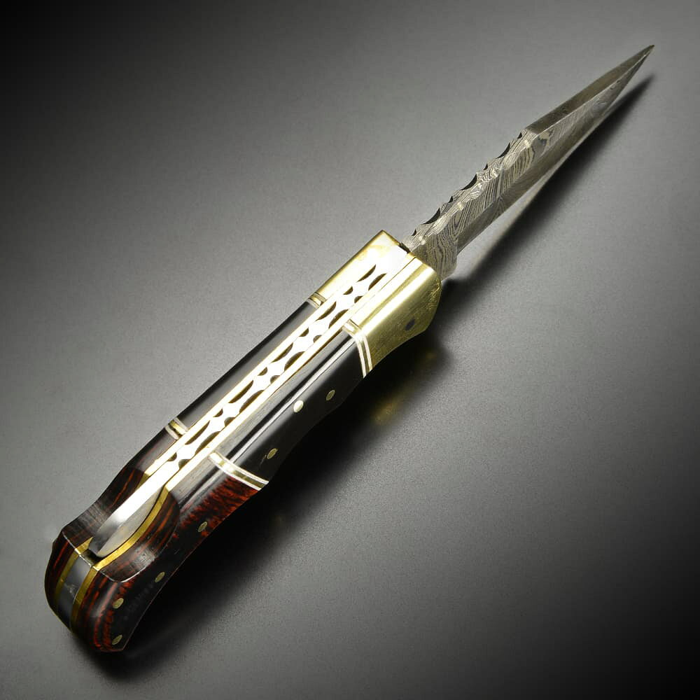 折りたたみナイフ ダマスカス鋼 ロックバック式 DM1214 レザーシース付 フォールディングナイフ バッファローホーン アウトドア キャンプ 登山 狩猟 折り畳みナイフ 折り畳み式ナイフ 折りたたみ式ナイフ フォルダー通販格安セール情報　楽天　通販