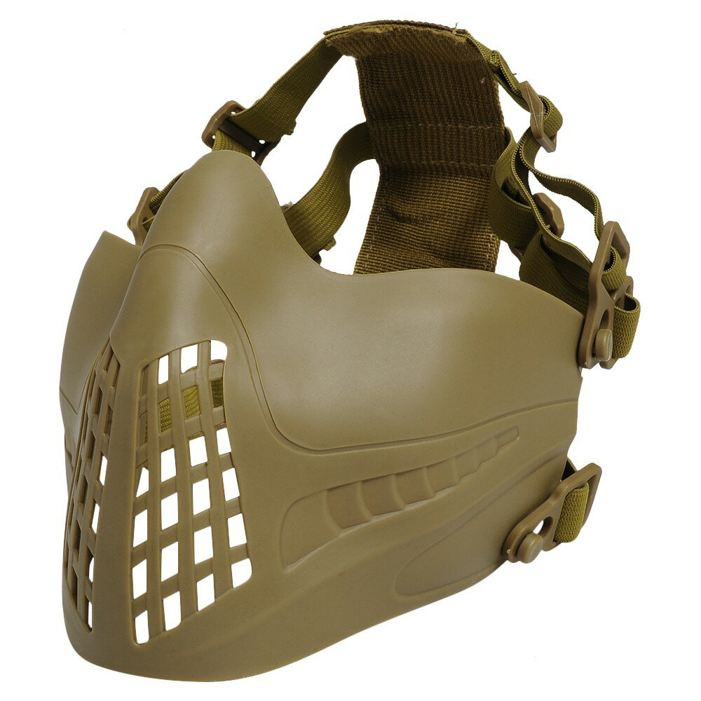 ハーフフェイスガード PILOT MASK ヘルメット装着アダプター付 [ タン ] パイロットマスク フェイスマスク サバゲ―装備 サバイバルゲーム ゴムベルト 取付用ベルト 保護面