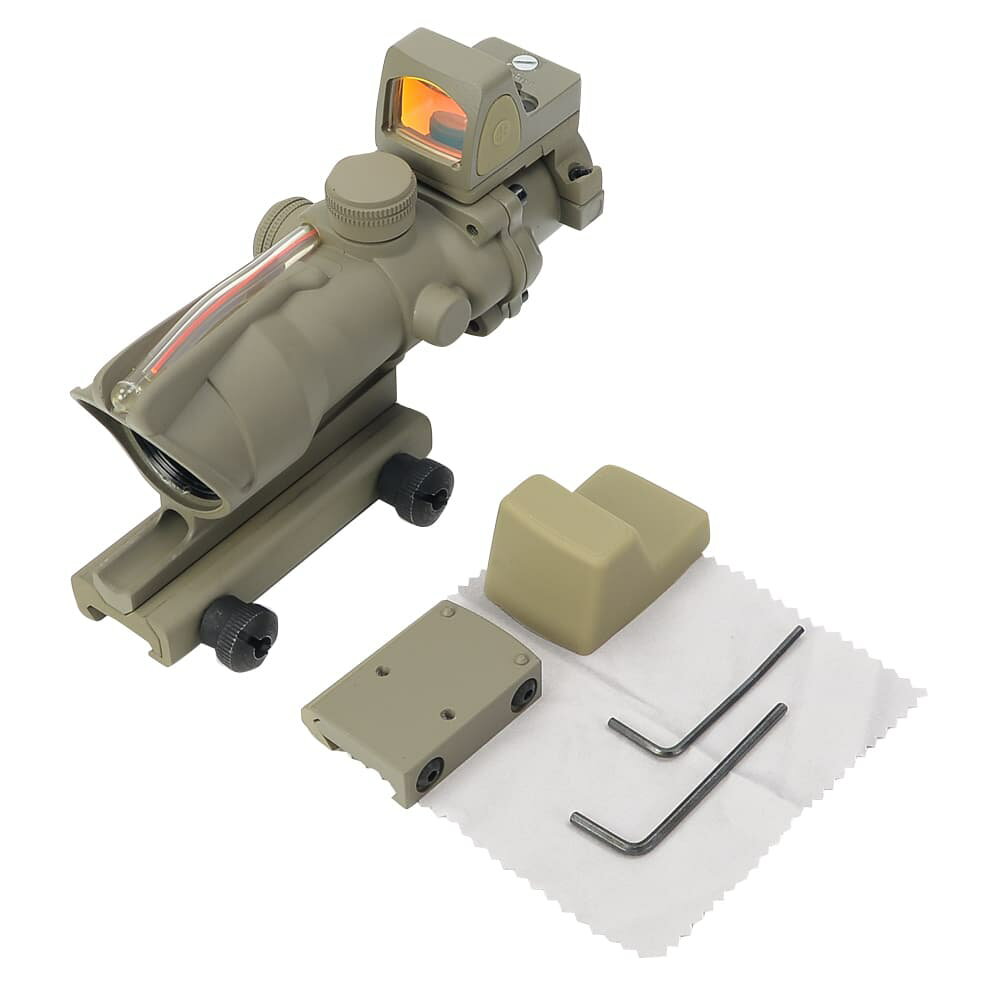 AIM-O スコープ ACOG 4X32C Red Dot 集光ファイバー 4倍率 RMRドットサイト付き AO1003 デザートアース エーシーオージー エイコグ 高度戦闘光学照準器 M150CP Advanced Combat Optical Gunsight トリジコン社製照準器 ドットスコープ レッドサイト ダットサイト